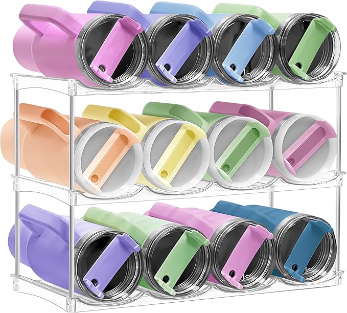 Spaclear Stackable Water Bottle Organizer for Stanley 40oz Tumblers – Acrylic Water Bottle Holder for Cabinet, Pantry, Clear Tumbler Rack Organizer, Stanley Cup Storage, 2 Tier, Holds 8 Bottles