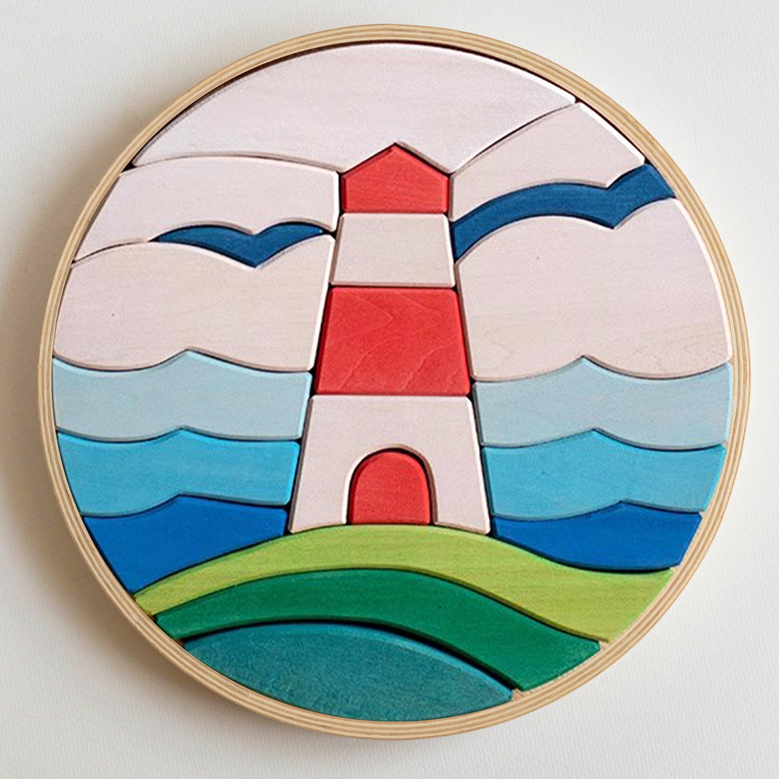 AVDAR Wooden Puzzles for Toddlers 2-4, Lighthouse Puzzle Block Set with Storage Tray, Wooden Stacking Building Block for Kids Ages 3-5