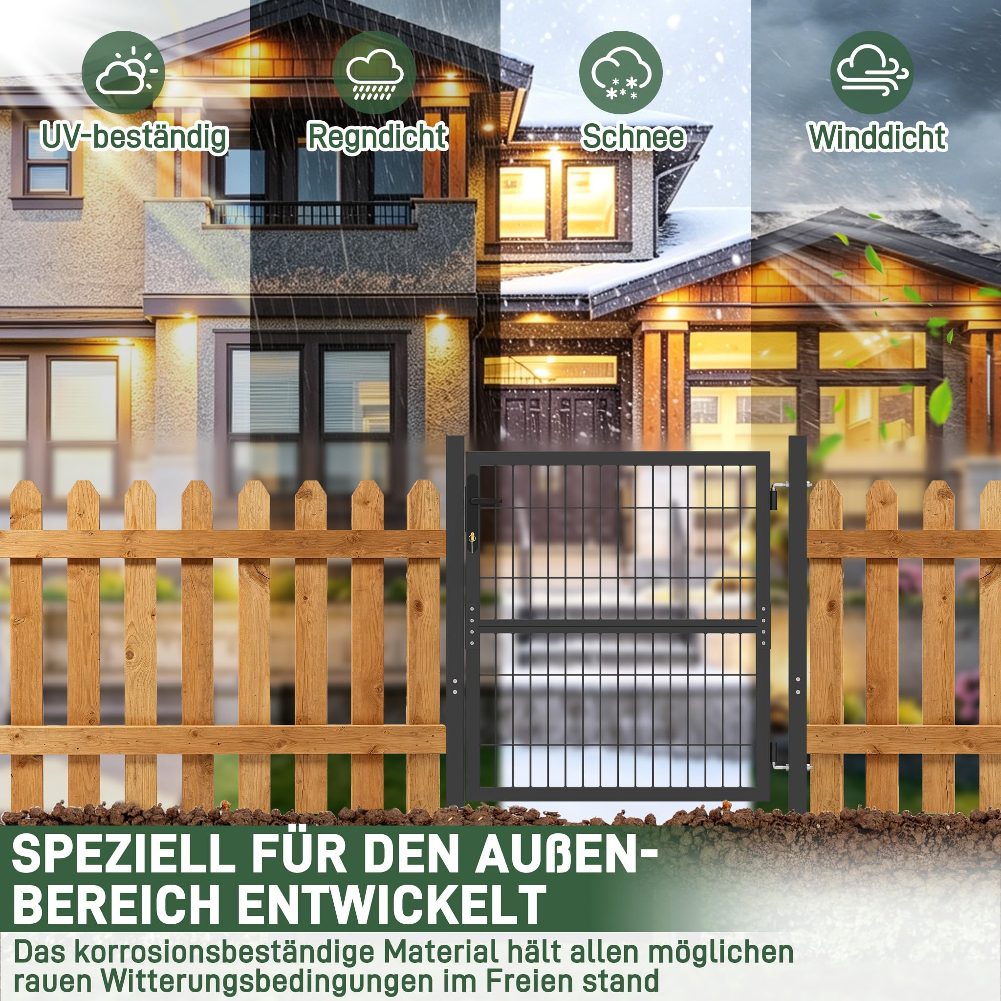 ACXIN Brama i furtka ogrodowa 125 x 100 cm, stali, zamek, klamka i klucze