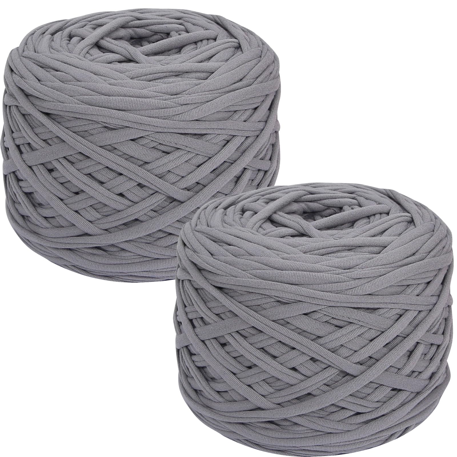 SIMEIQI 2 PCS 800g T-Shirt Yarn Elastic Fabric Crochet for DIY Knitting, 130 Yards Spaghetti Thick Knitting Yarn for Hand DIY Bag Basket Cushion Crocheting Projects,Home Decor (Grey)