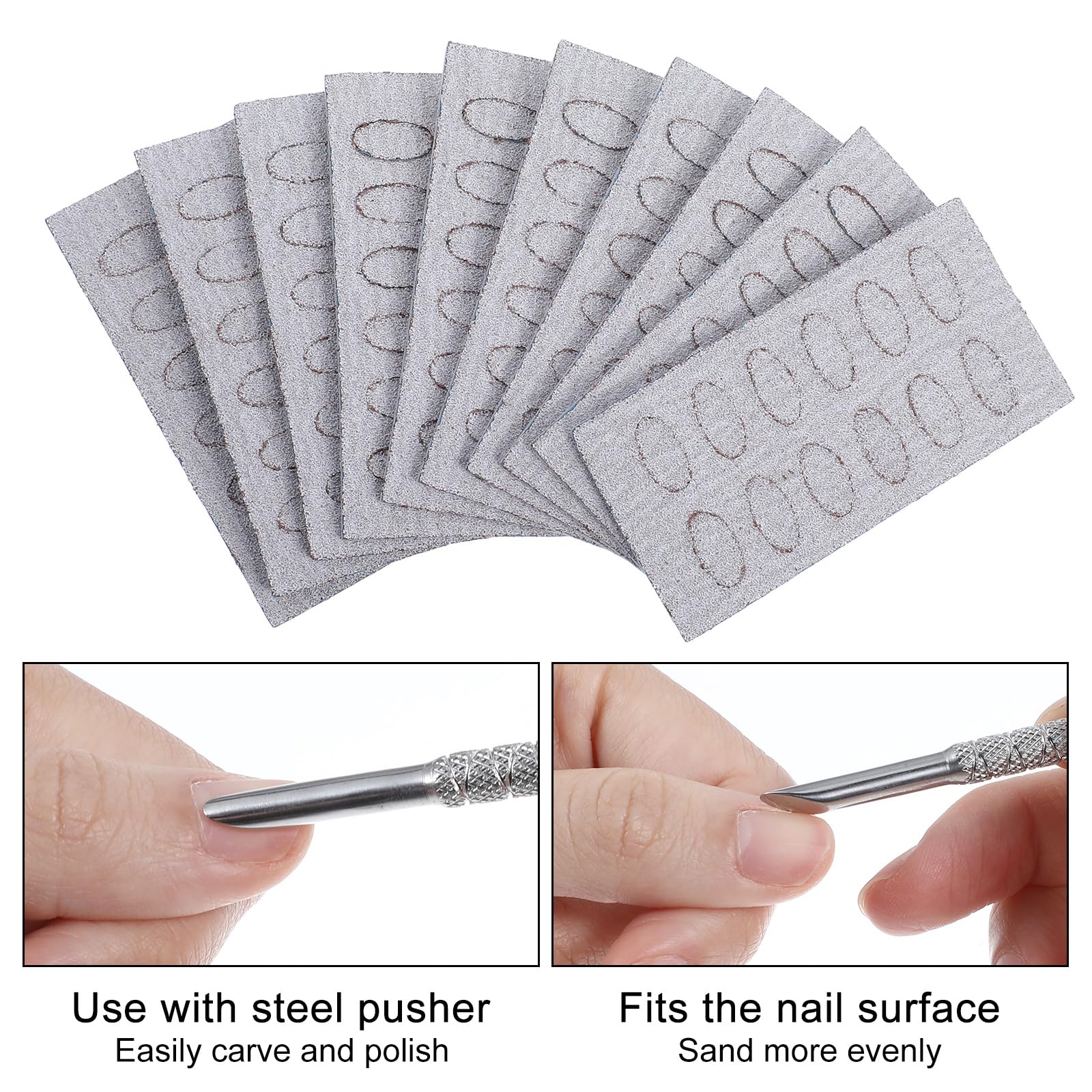 GEEHUA 2pcs Nail Cuticle Pusher, Dual Ended Gel Polish Cuticle Remover Tool with 120pcs 100 Grit Sandpapers Sheets Nail Care Nail Prep for Pre-treatment Nail Pushers Manicure Treatment Tool - Image 3
