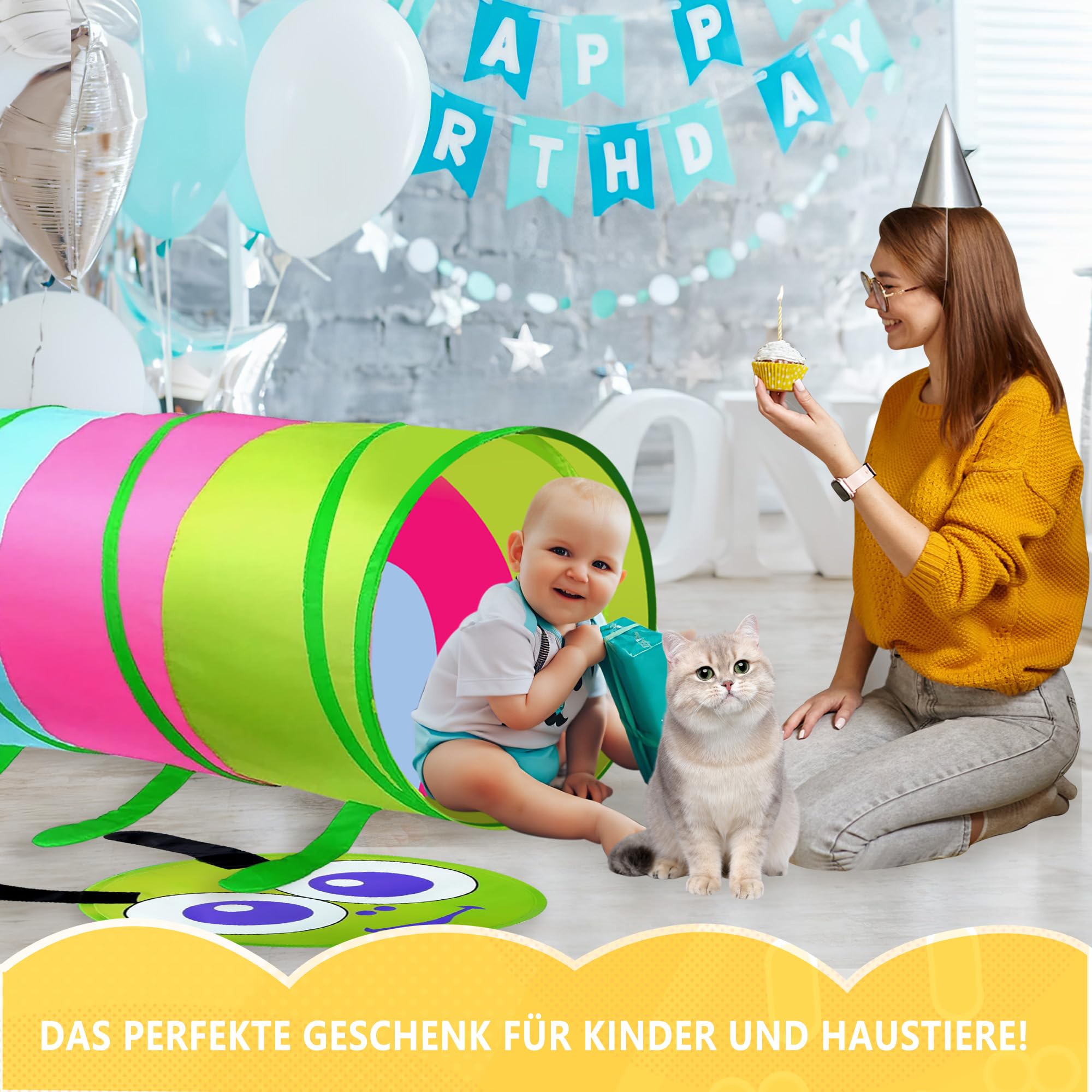Tunel de Juego Infantil, Tienda Campaña Infantil de 1, 2 y 3 Años, Tunel de Juegos Multifuncional para Niños en Interior y Exterior, Túnel Infantil Plegable y Ligero