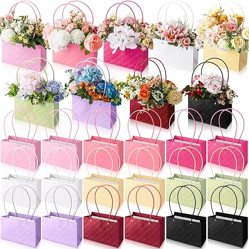 TaoBary Bolsas de flores para ramos, bolsas de arreglos florales, caja de flores de papel a granel con asas, bolsas de regalo para graduación, boda,