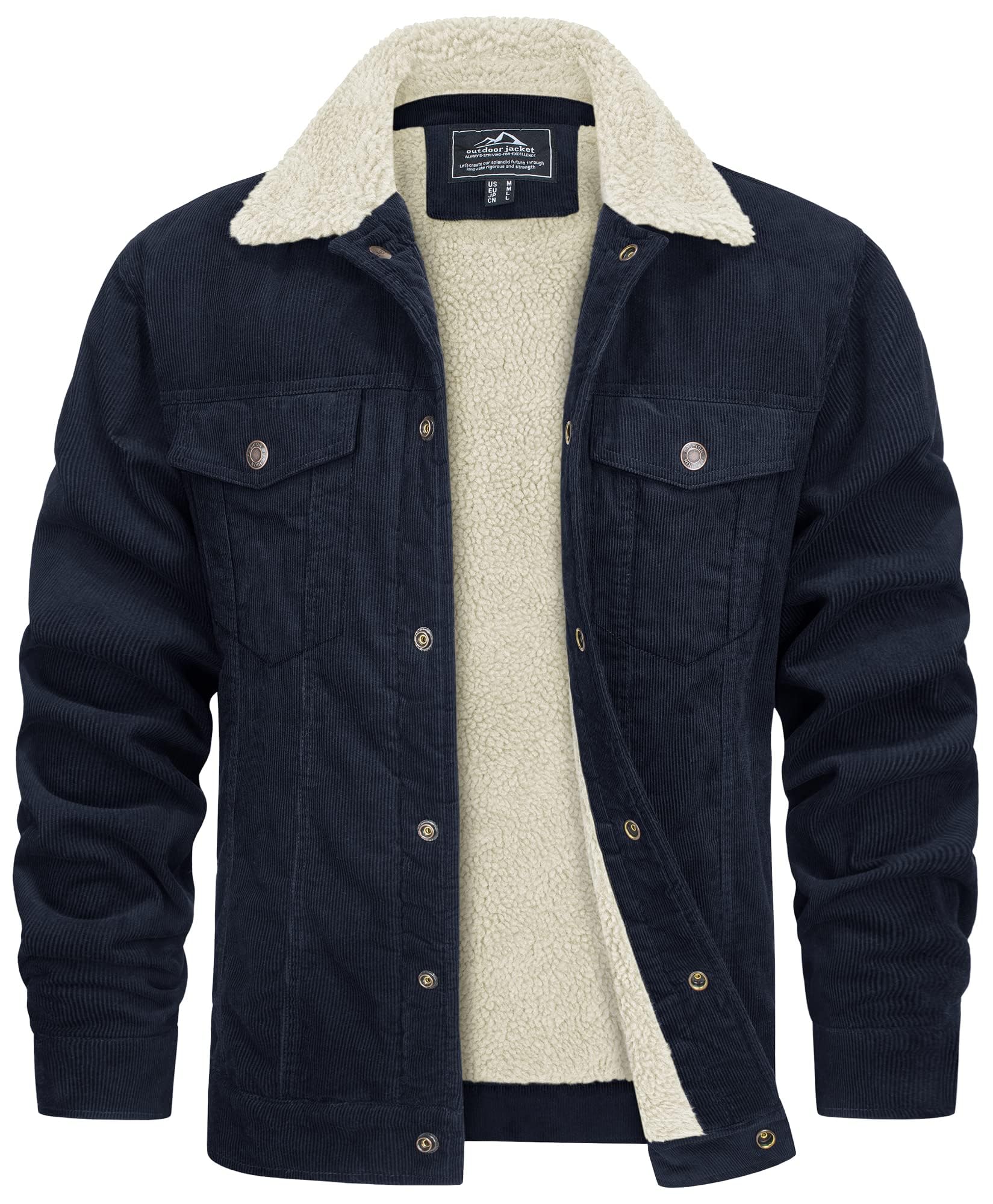 TACVASEN Men's Corduroy Jacket Fleece Sherpa Lined Winter Coats Warm Cotton Casual Trucker Cargo Jacket with Multi Pockets