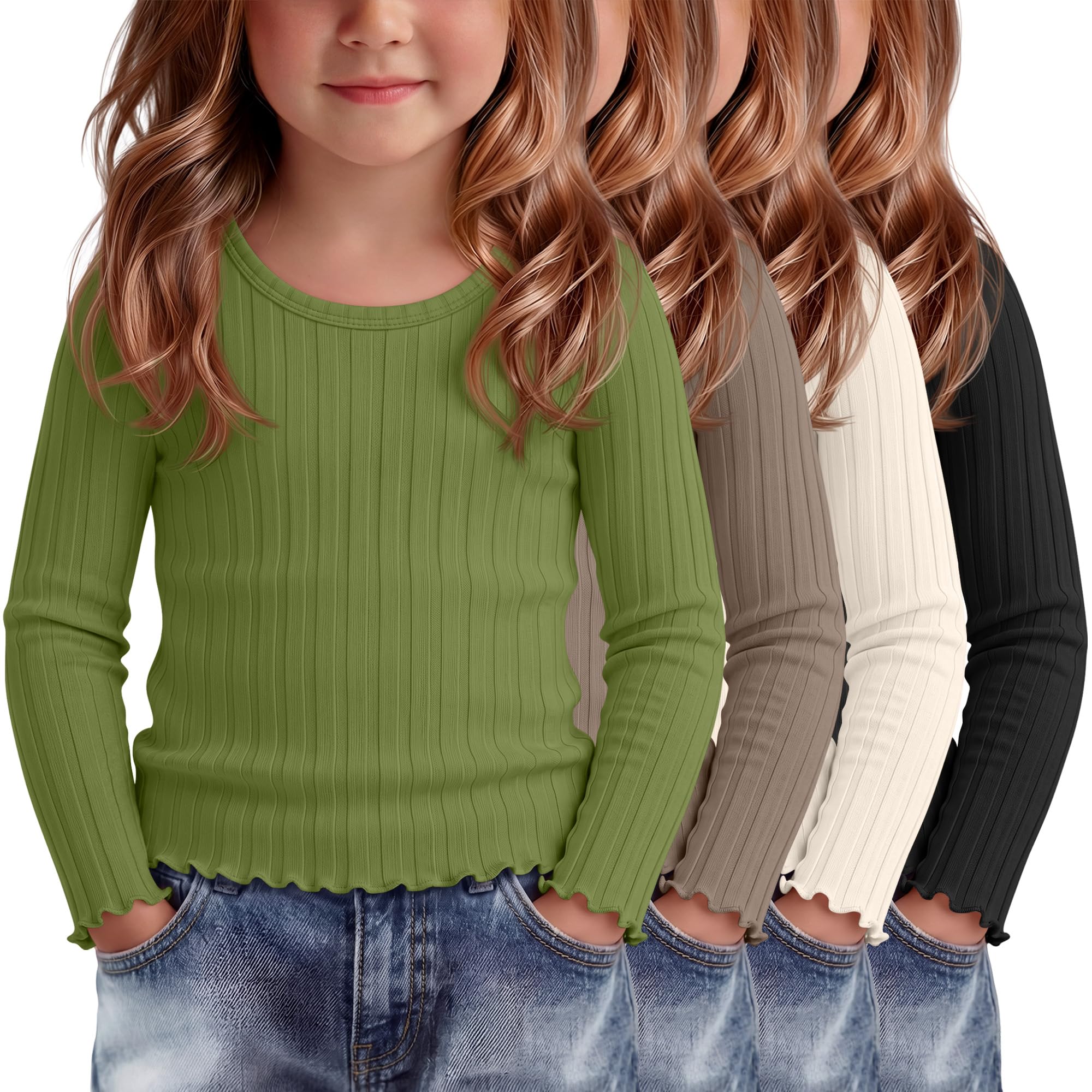 4 Pack Toddler Girls Cute Fall Long Sleeve Shirts