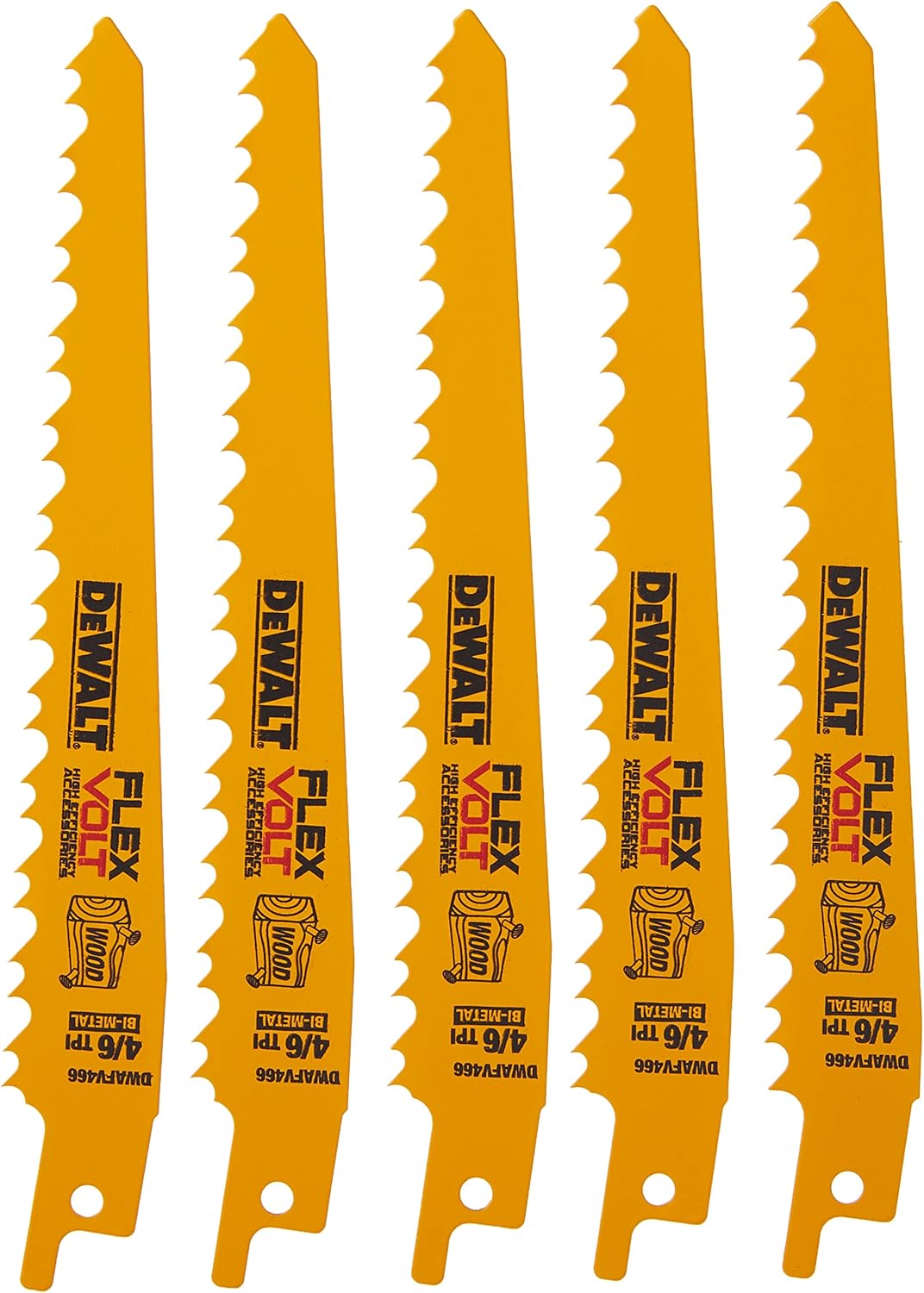 DEWALT FLEXVOLT Reciprocating Saw Blades, 5Pack, 6”, 6TPI, Stainless