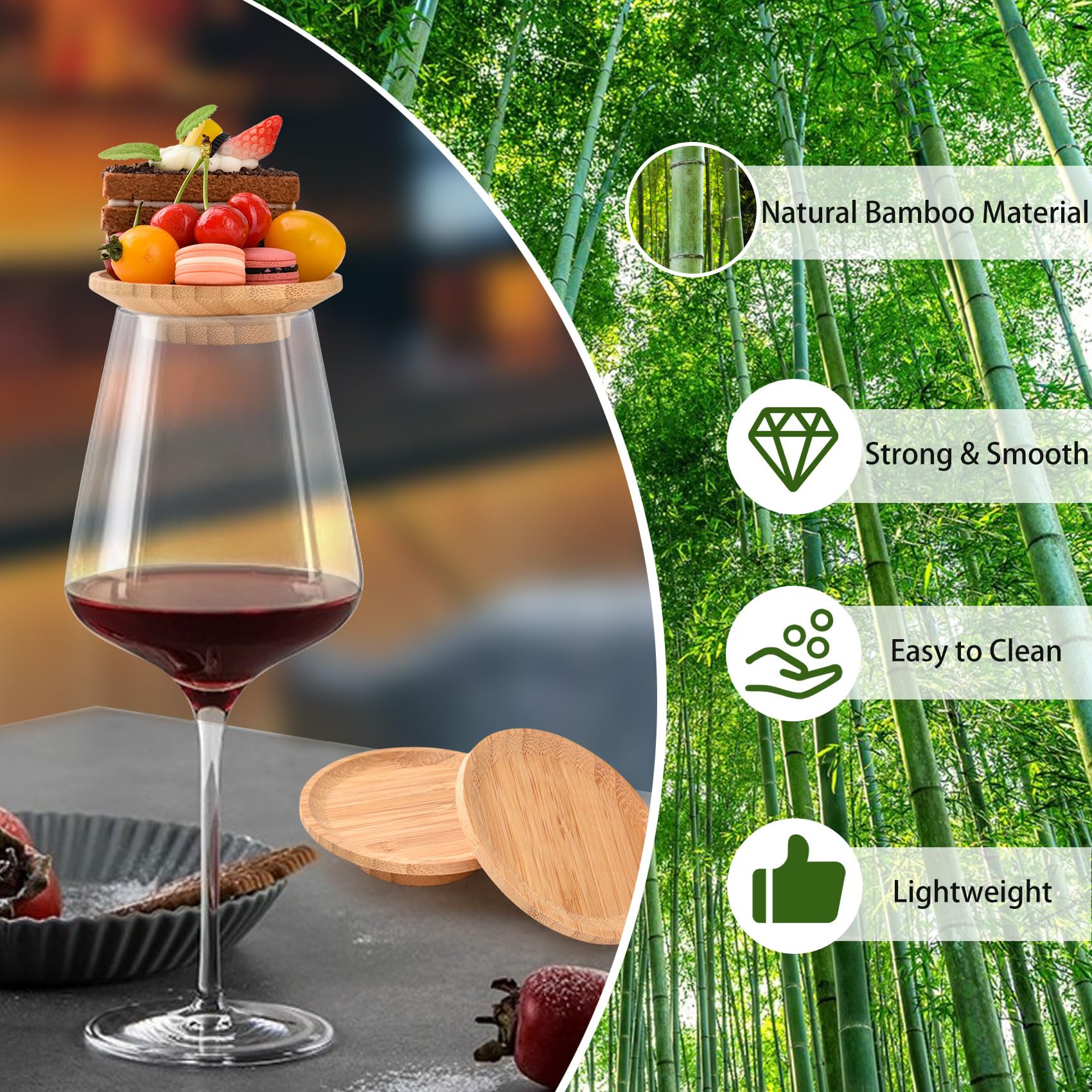 MGYHWJA 6 Pcs Wine Glass Charcuterie Topper, Bamboo Wine Glass Board Coasters, Appetizer Plates Desserts - Image 4