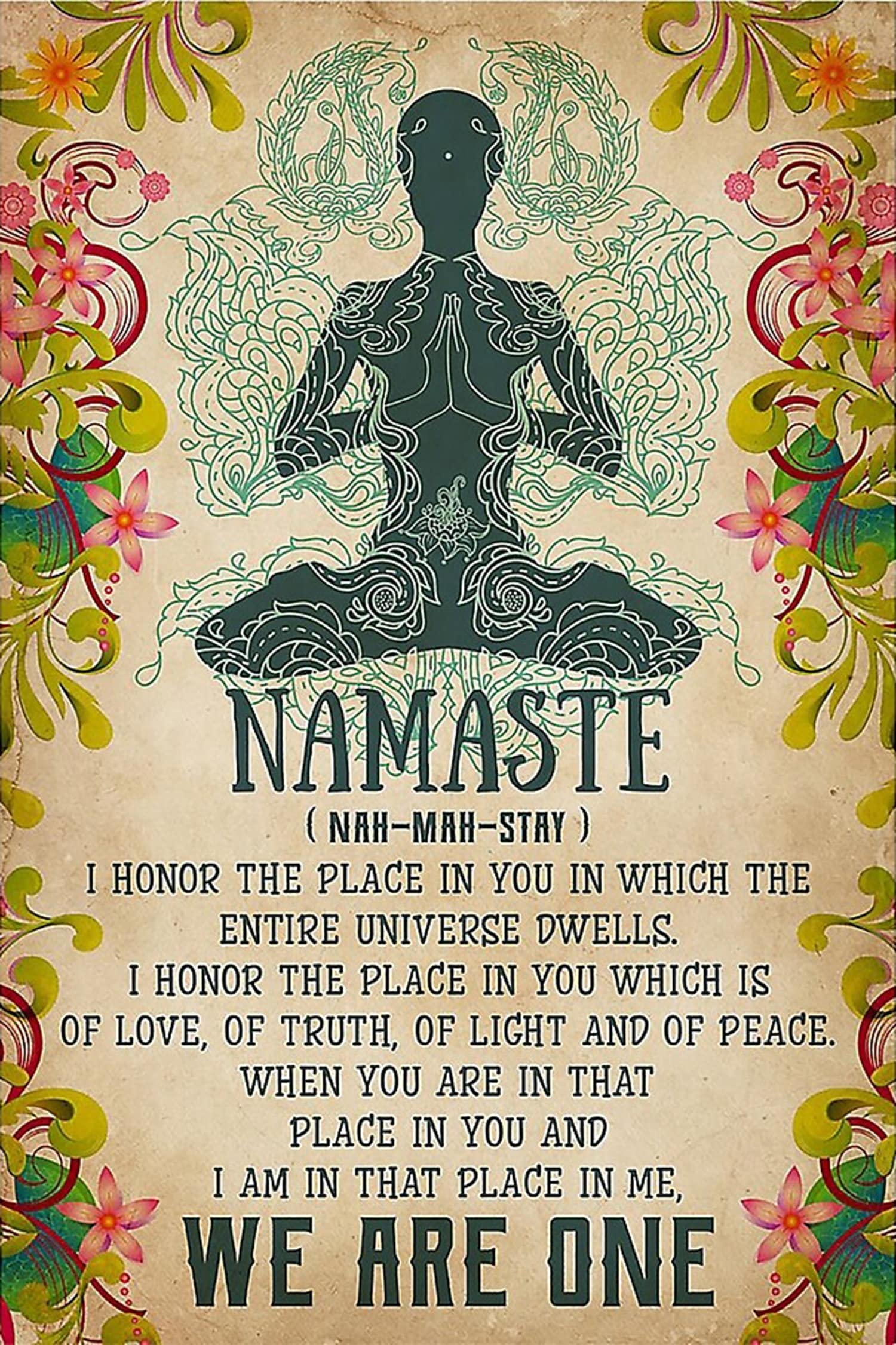 Niekea Vintage Metal Tin Sign Yoga Namaste We Are One Poster, Yoga Poster, We Are One Poster, Vintage Poster Tin plaque 12x8 Inch