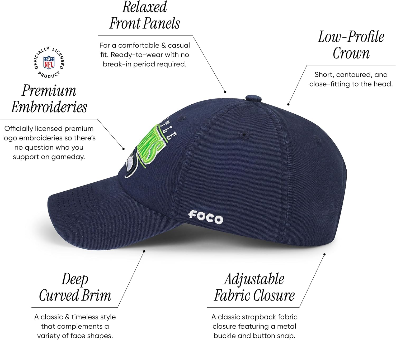 FOCO NFL Mens NFL Team Logo Signature Bars Casual Hat Caps