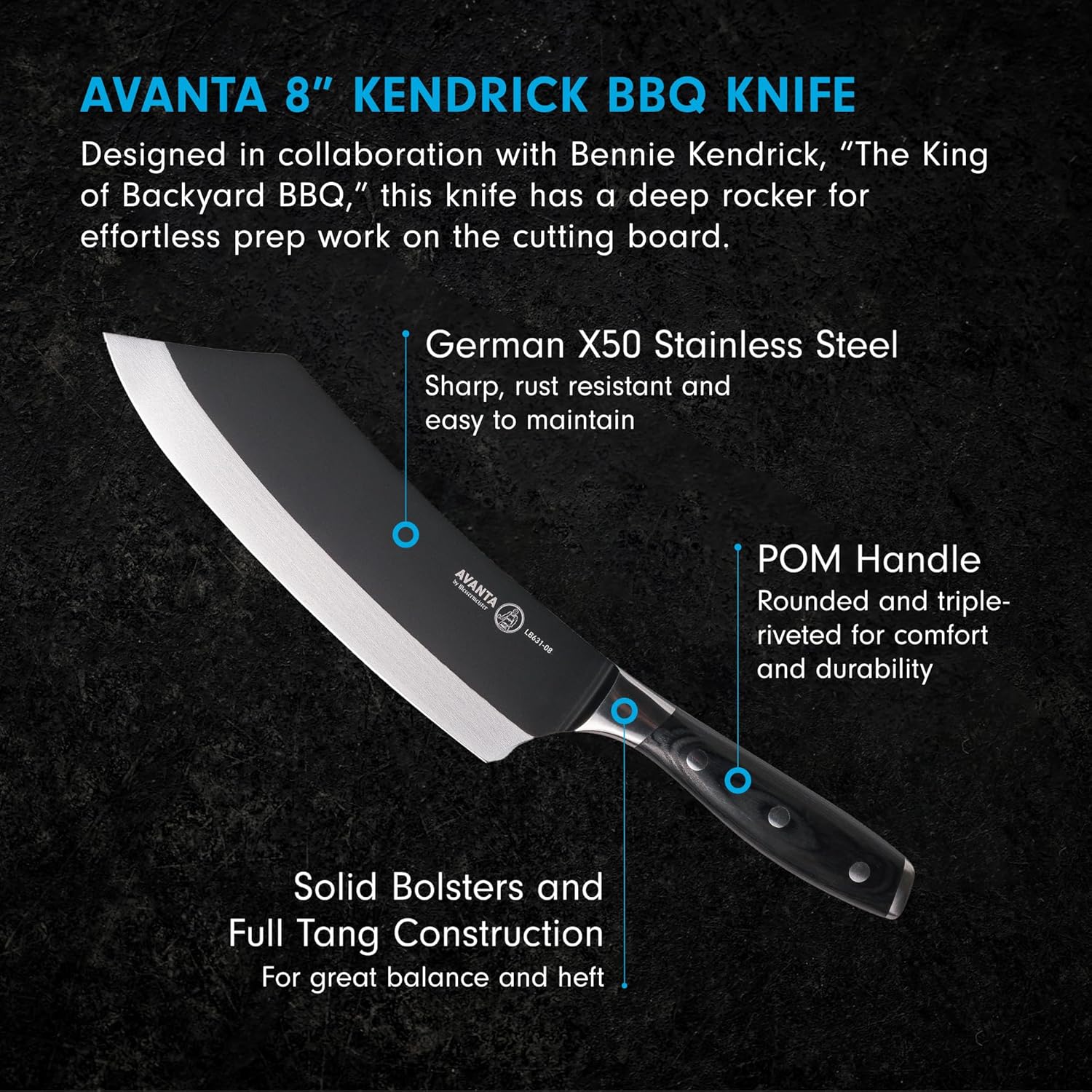 Messermeister Avanta Forged 8” Kendrick BBQ Knife - German X50 Stainless Steel - Rust Resistant & Easy to Maintain