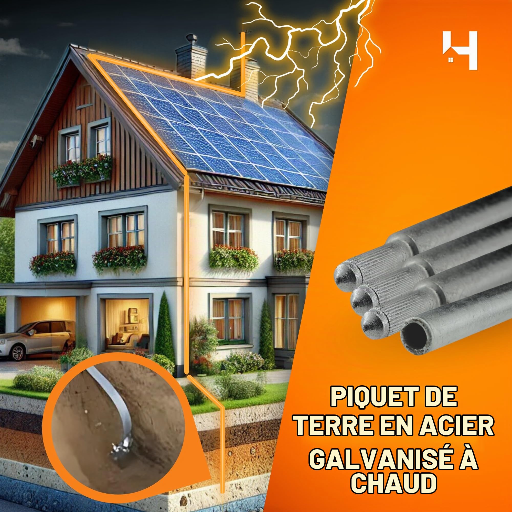 HausHeld piquet de terre acier galvanisé Ø 16 mm, 1,5 m, pour protection foudre et installation PV