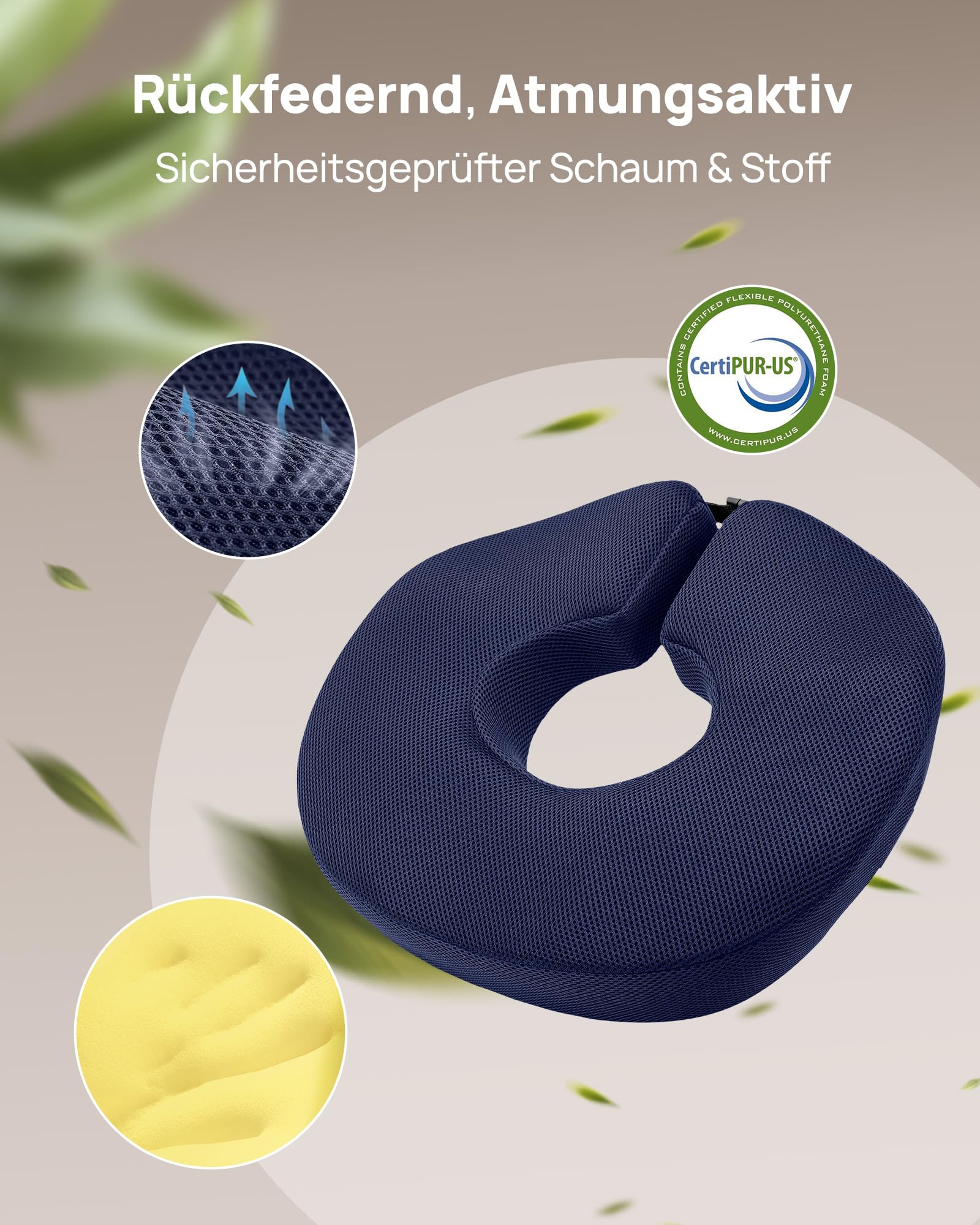 Feagar Cuscino Coxis Emorroidi in Memory Foam Cuscino Sedia Ufficio e Auto Driver Antidecubito con Anello Regolabile, Alleviare la pressione del coccige e Sciatica