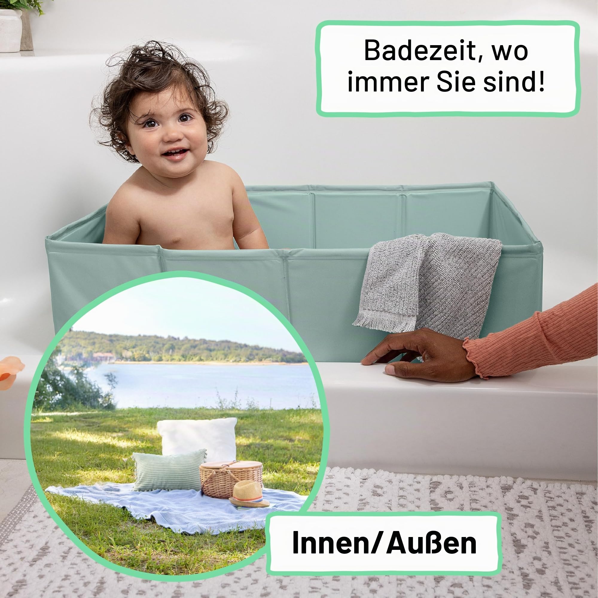 Ingenuity Tuckaway Faltbare Babybadewanne, Kleinkinderbadewanne, verwandelt Dusche in Badewanne, Zusammenklappbar, Leicht zu reinigen, Keine Montage erforderlich, 12M-5J