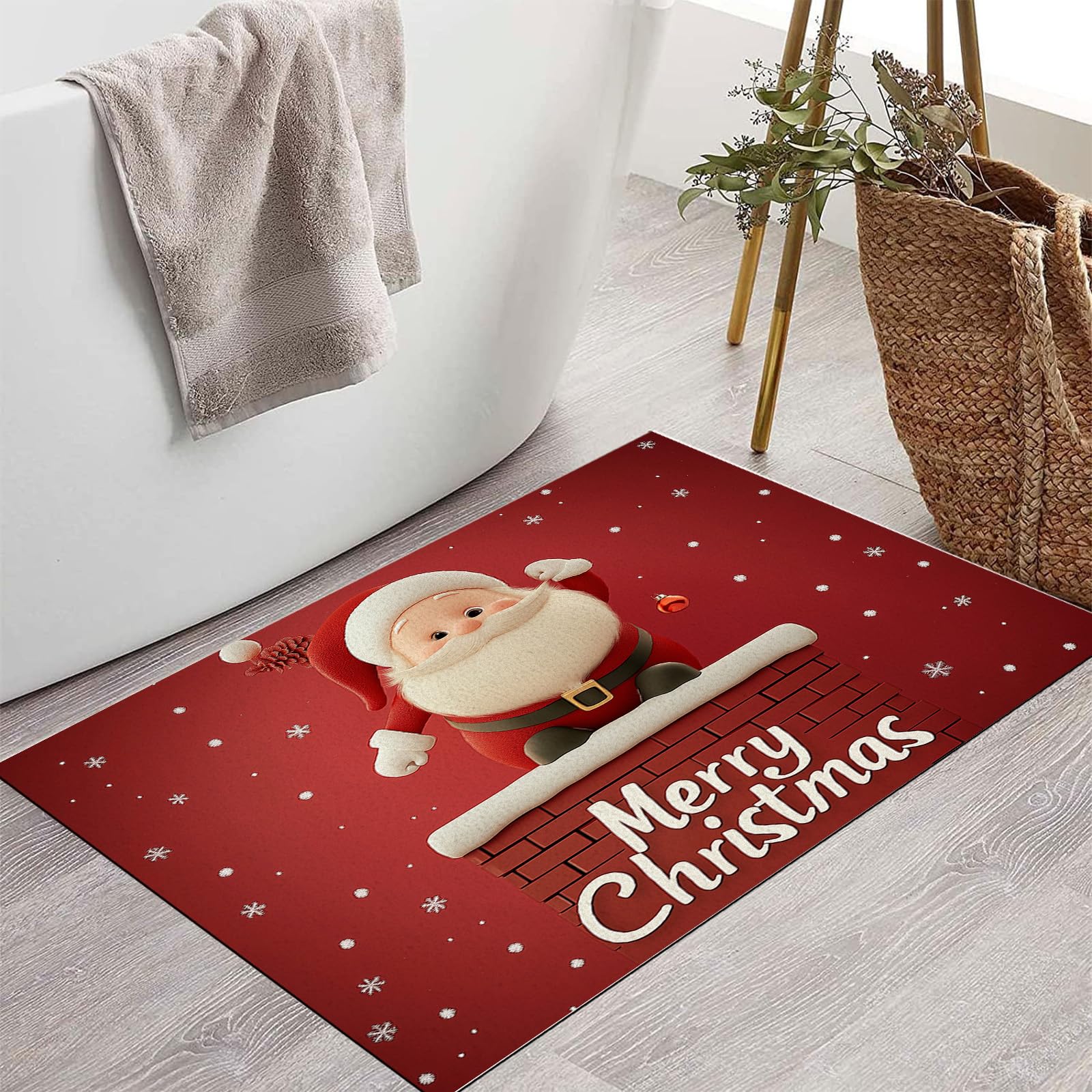 Felpudo Interior - Lavable A Máquina Felpudo Interior, Felpudo Que Atrapa Suciedad, Feliz Navidad Muñeco De Nieve Papá Noel Alfombra De Entrada Absorbente, Alfombra Antideslizante para Puerta del
