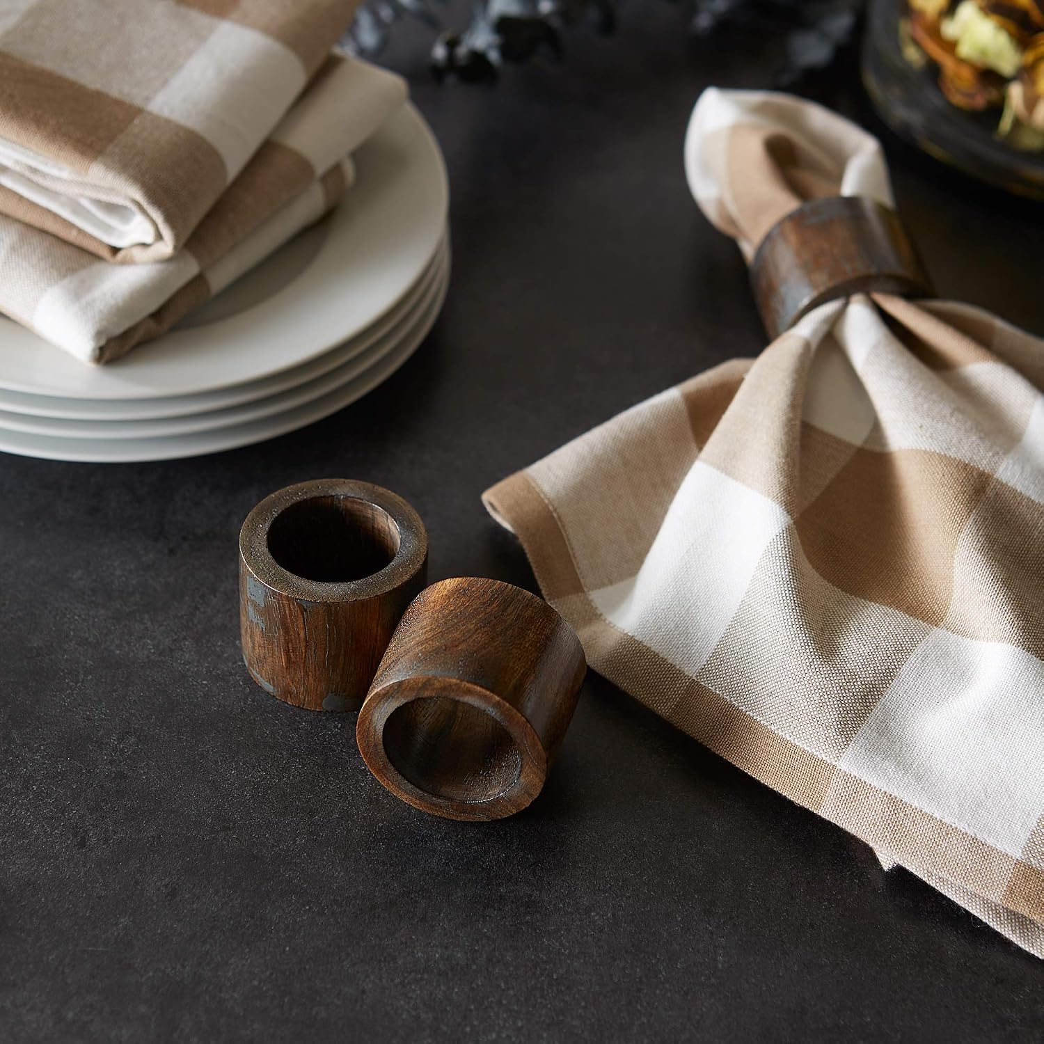 DII Basic Napkin Ring Collection, Decorative Rustic Farmhouse Style, Large Set, Black Rub Finish, 6 Piece