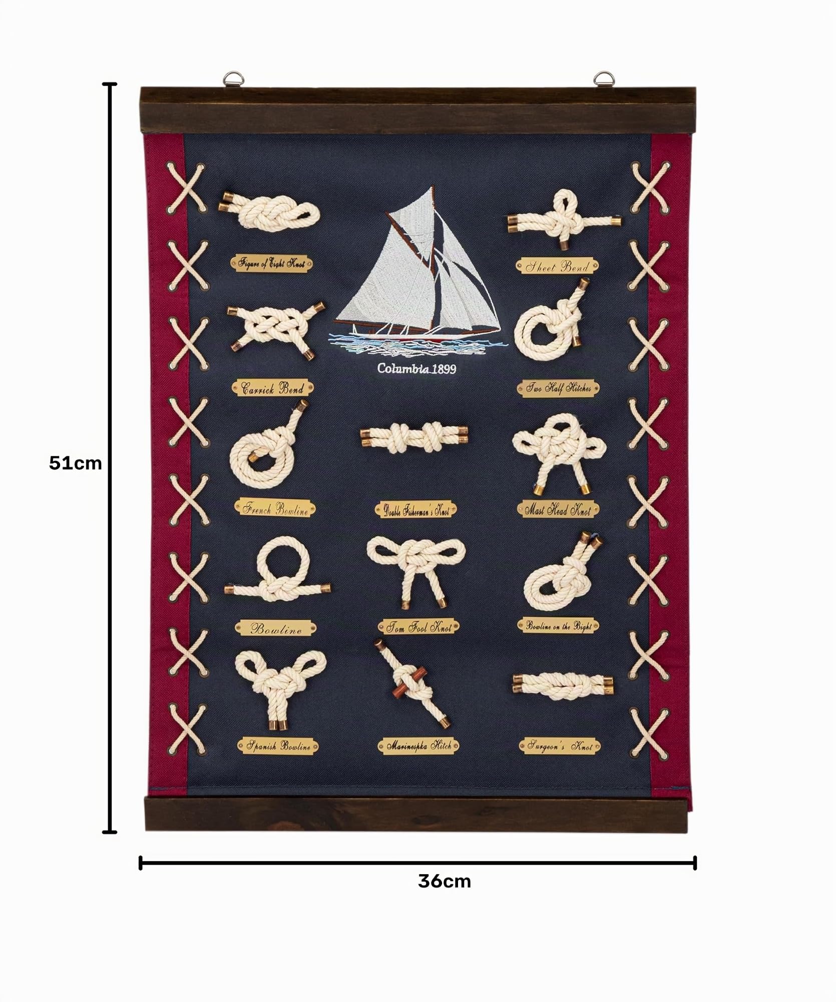 NKlaus Tapiz de pared con nudo azul marino de tela y madera, 36 x 51 x 2 cm, decoración marítima 14956