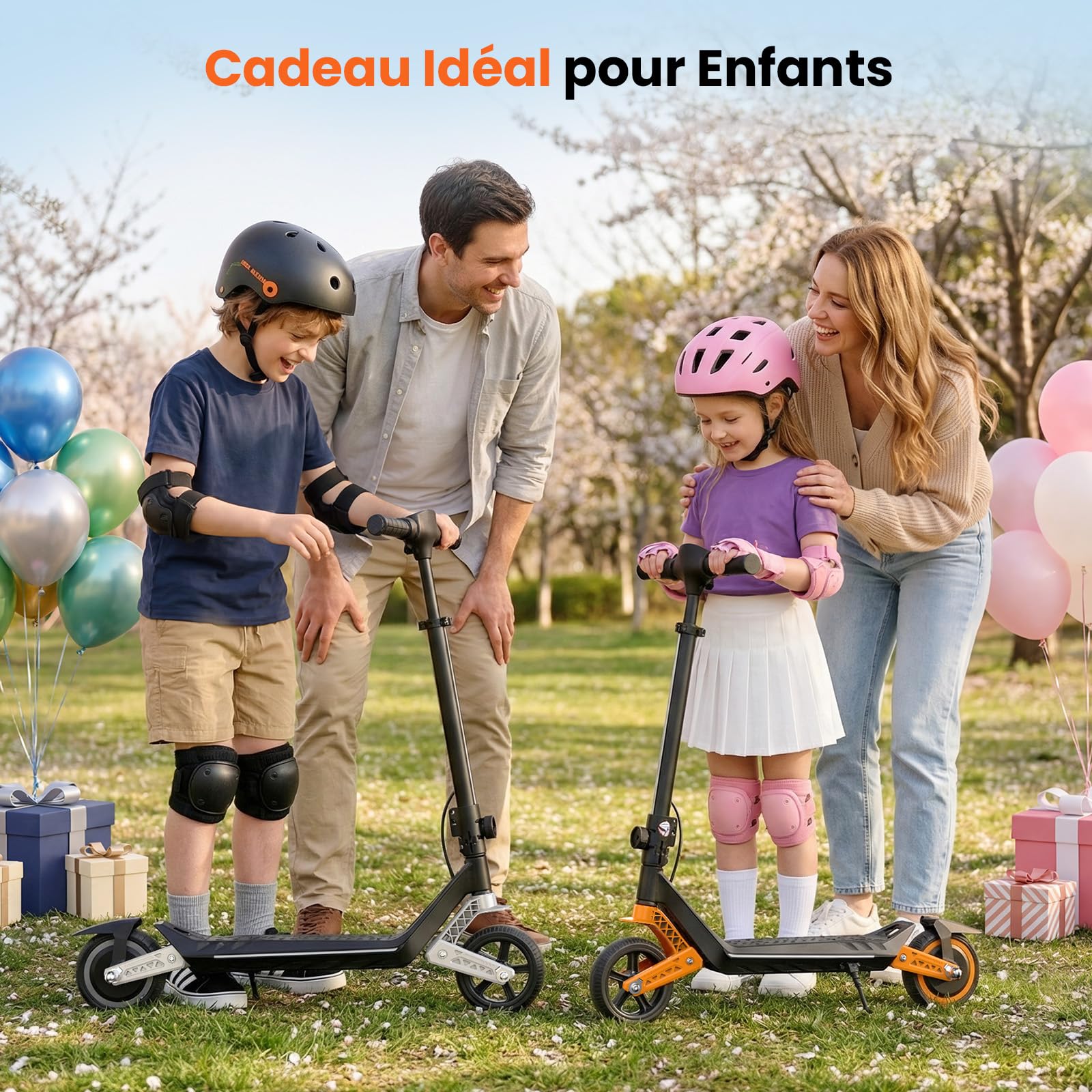 Trottinette Électrique Enfant K6,6-12 Ans,Pneus Pleins 6.5",3 Vitesses 5/10/16 km/h,Double Suspension Avant/Arrière,3 Modes LED,Bluetooth, Autonomie 9 km,Pliable Réglable,Charge Max 70 kg