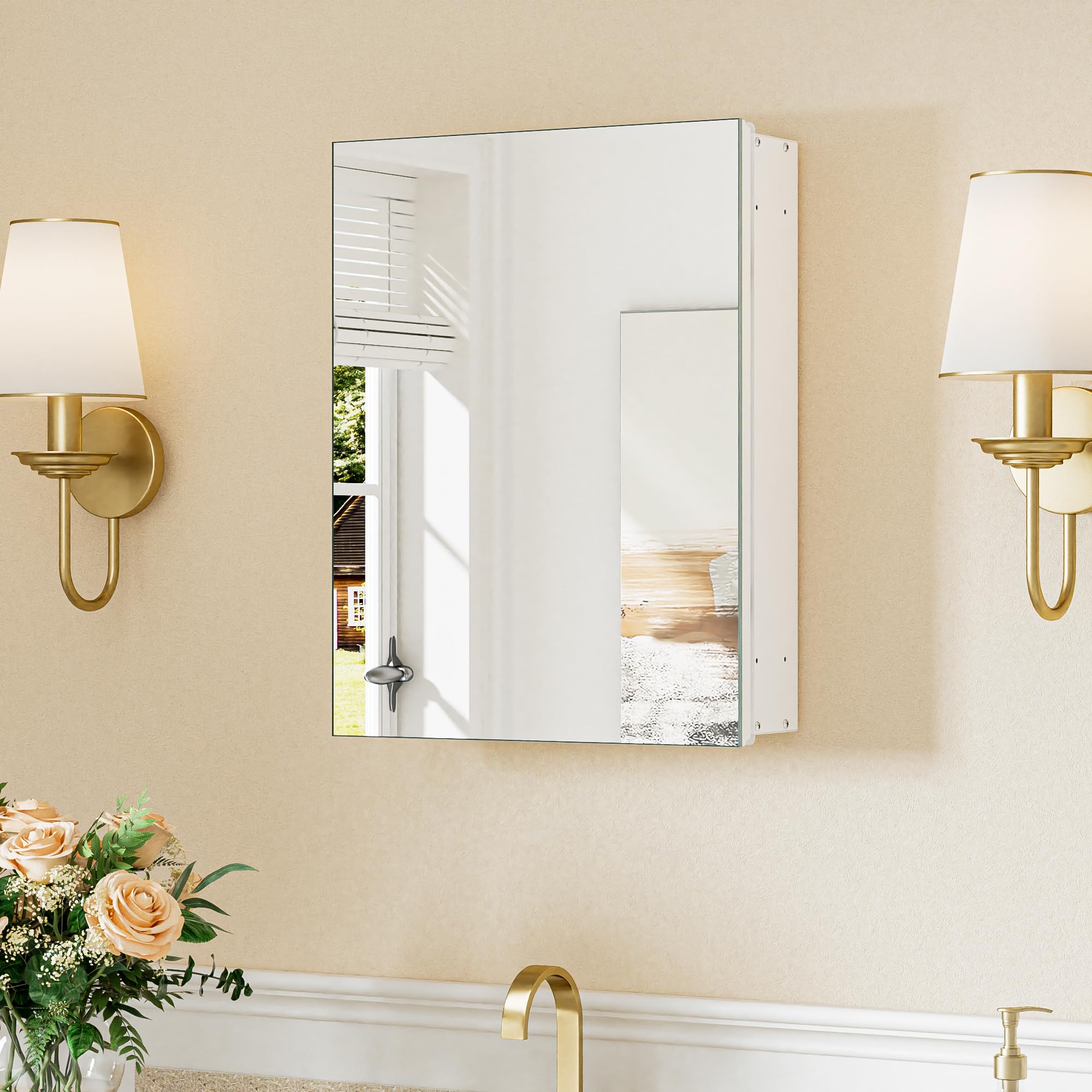Keonjinn White Medicine Cabinet Mirror