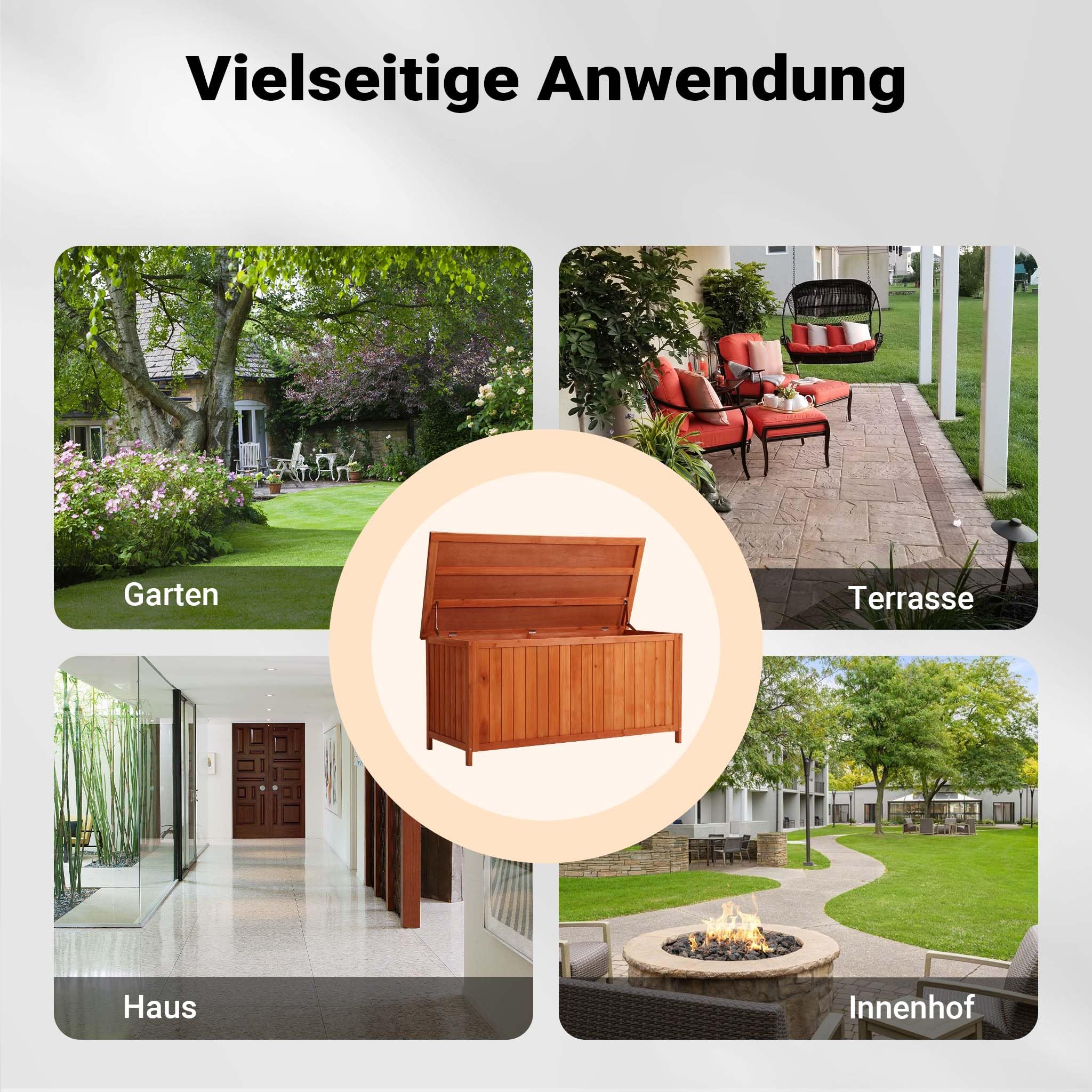 Wiltec Gartenbox aus Holz 127 x 55 x 60 cm Aufbewharungsbox mit Deckel Gartenschrank für Geräte Spielzeug Kissenbox Auflagenbox Fichtenholz