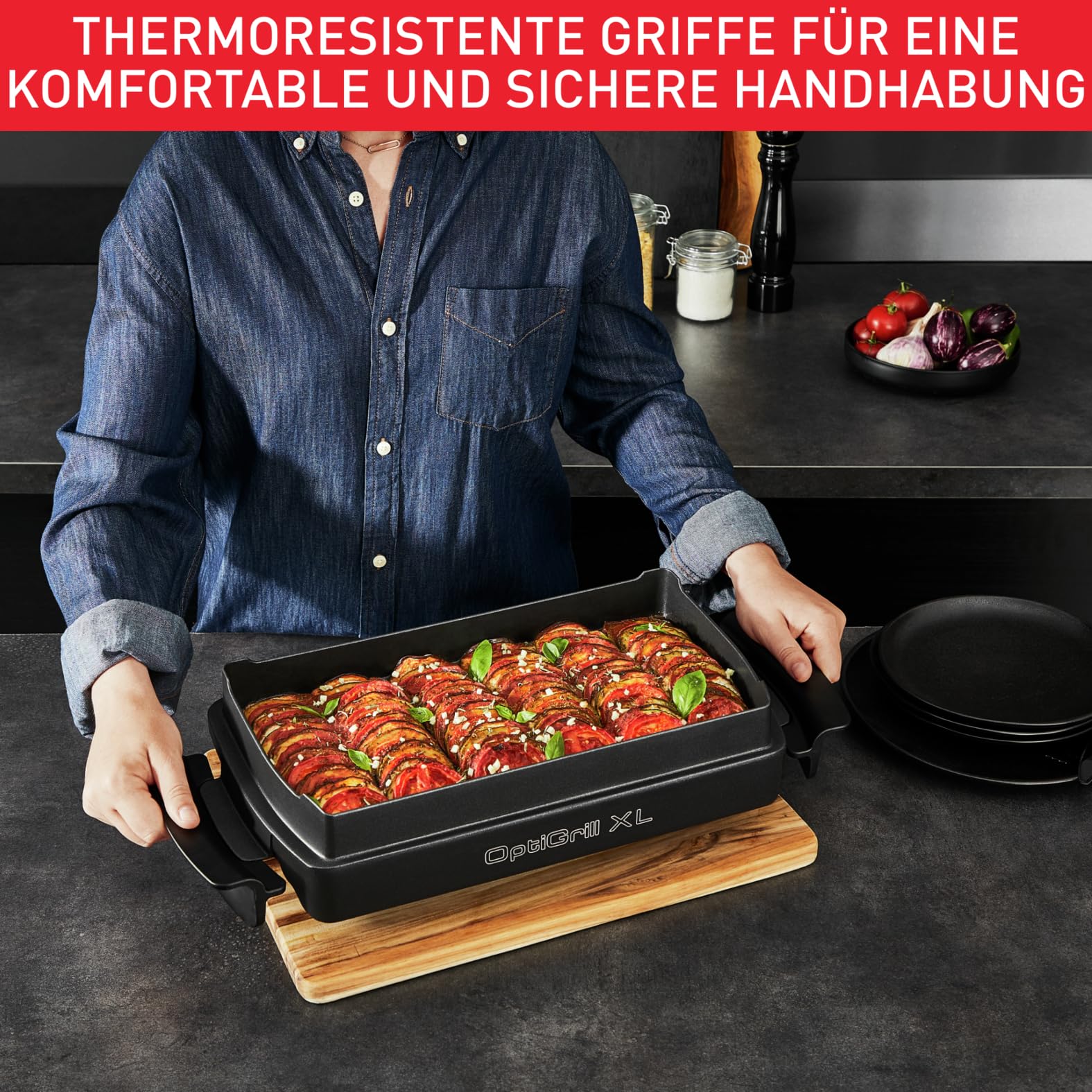 Tefal OptiGrill+ XL Backschale, 2 Liter, antihaftbeschichtet, Aludruckguss, Schwarz