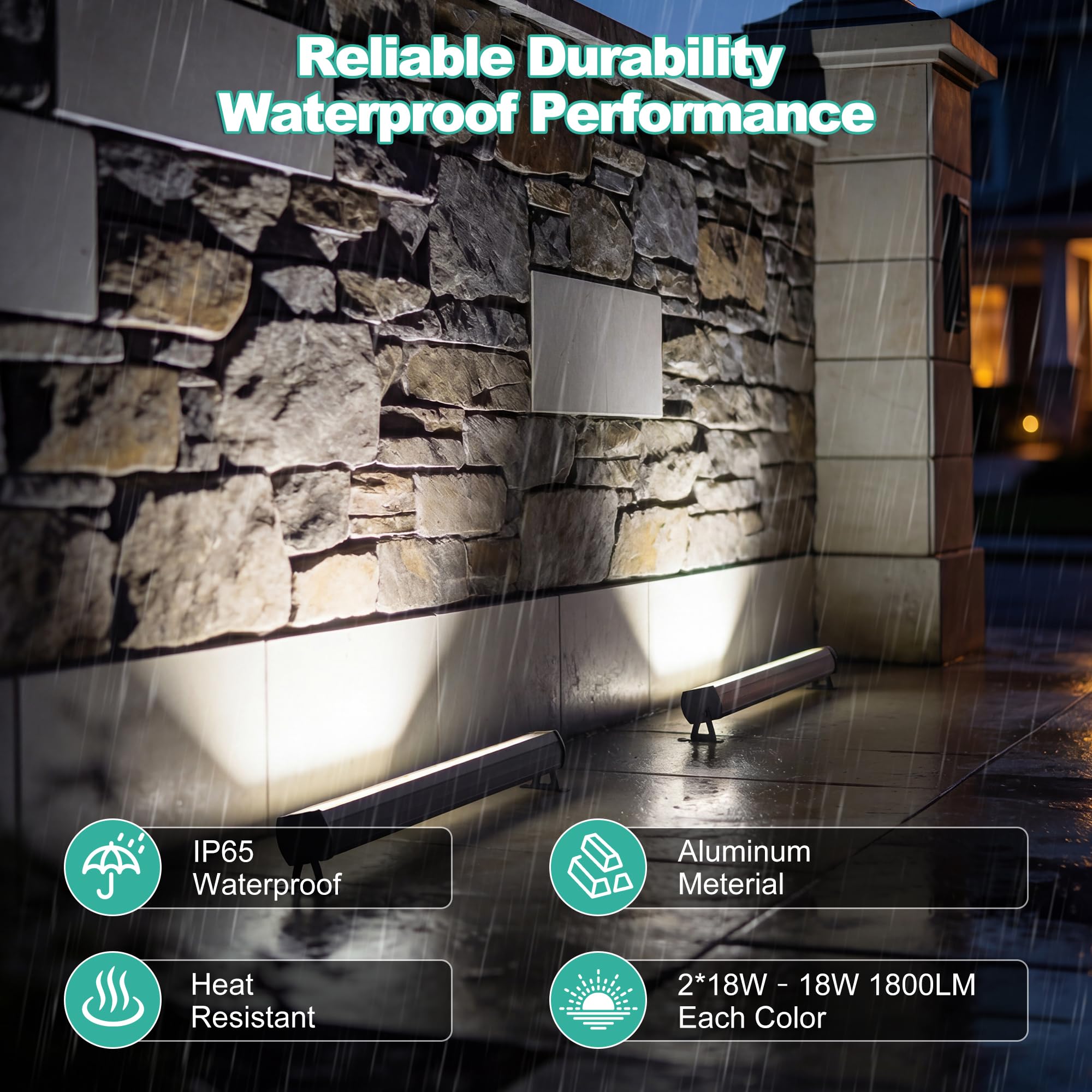 Faretto LED 50 cm 36 W Bluetooth IP66 dimmerabile 8 modalità luce festa discoteca