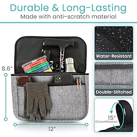 Vive Wheelchair Carry Bag - Arm Rest Pouch for Rollator, Walkers, Power Wheel Chairs and Knee Scooters - Side Storage Organizer for Elderly, Seniors, Adults (Gray)