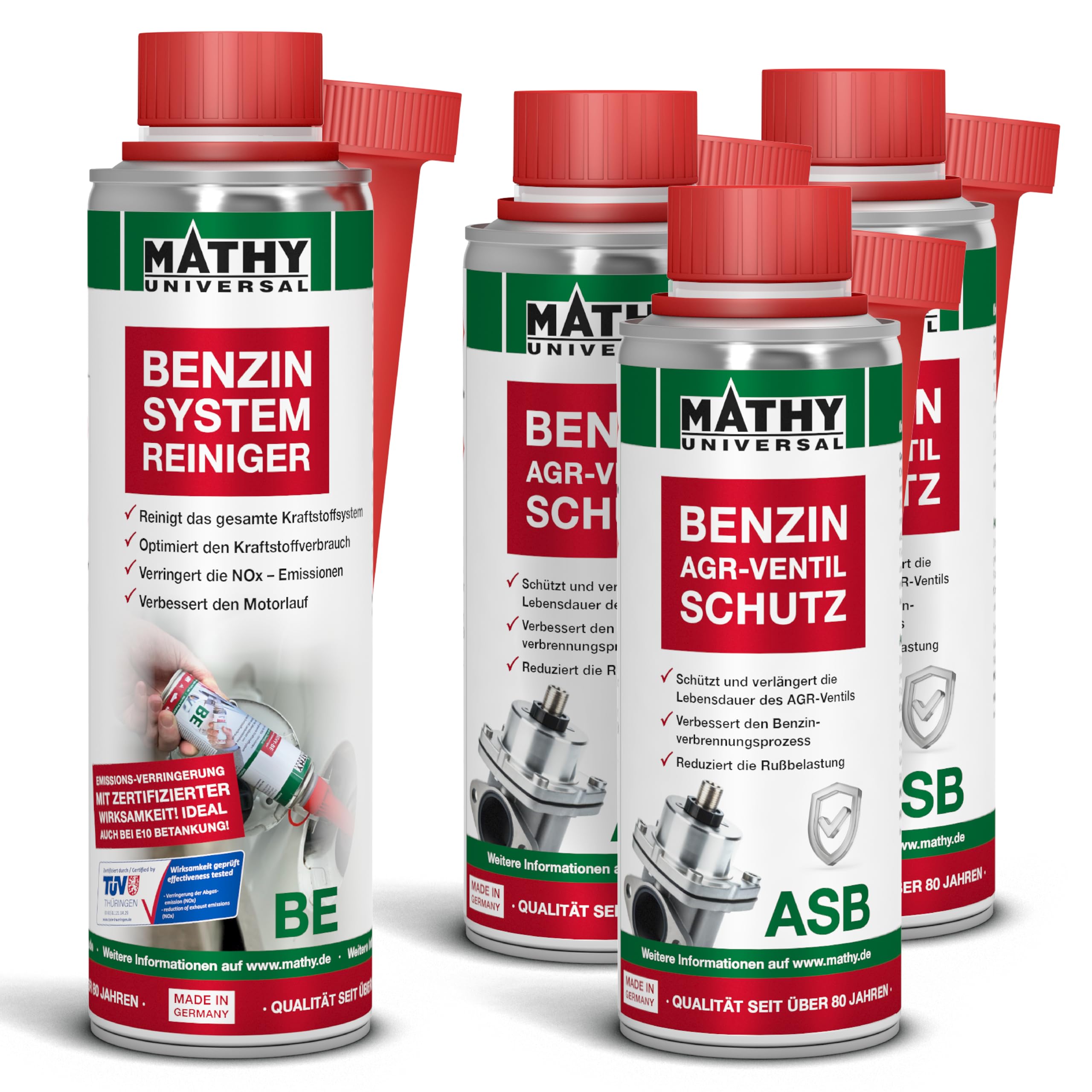 MATHY Benzin AGR-Schutz-Kur mit Systemreiniger und AGR Ventil Benzinadditiv | Kraftstoffadditiv Set für Benzinmotoren, Reduziert Ablagerungen und schützt Motor, Abgassystem Pflege für Benziner