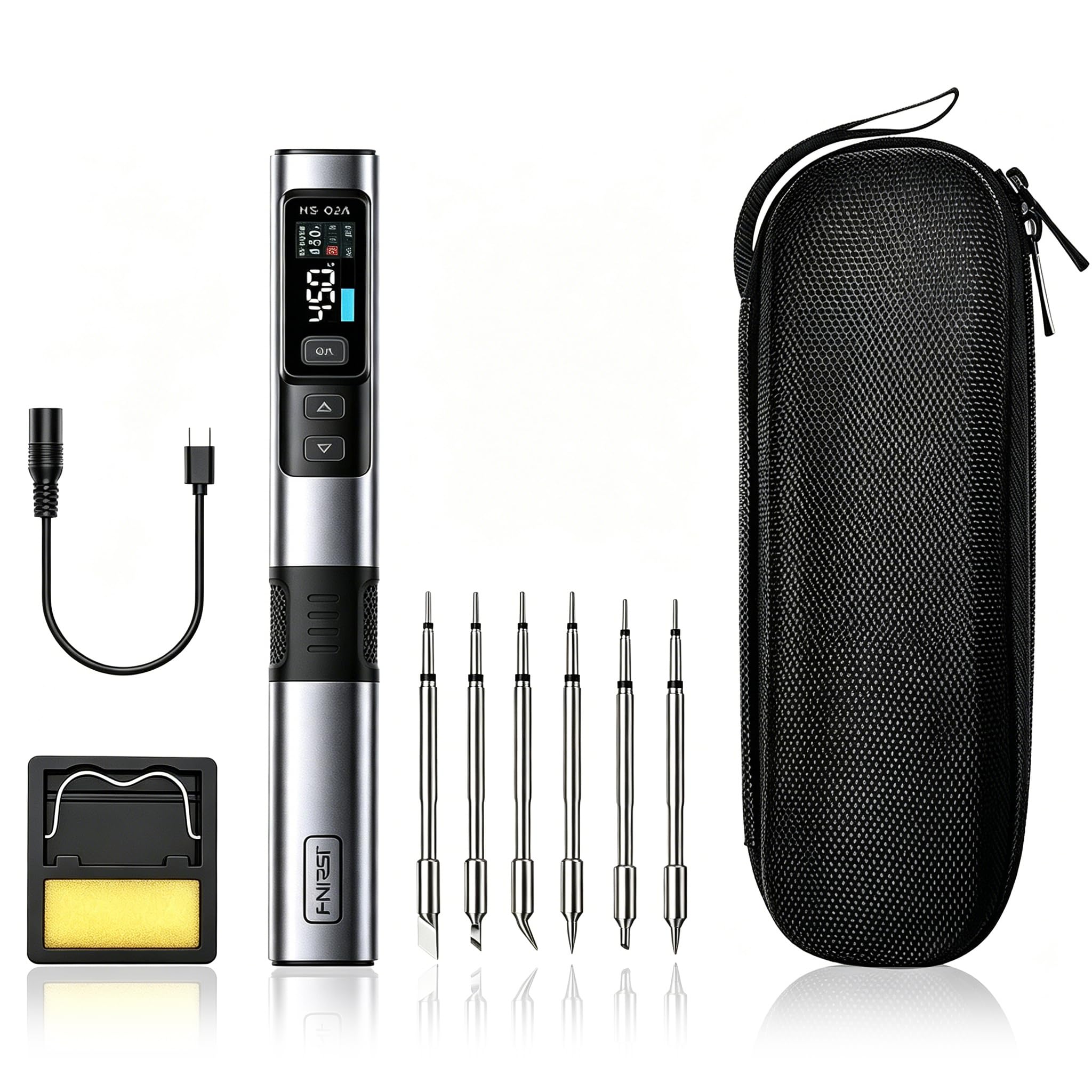 Soldador Inalámbrico Inteligente, Hs-02A Kit de Soldador Eléctrico Con Pantalla Digital 100-450 °C Temperatura Ajustable Con 6 Puntas de Soldadura, para Soldadura Y Reparación en El Hogar