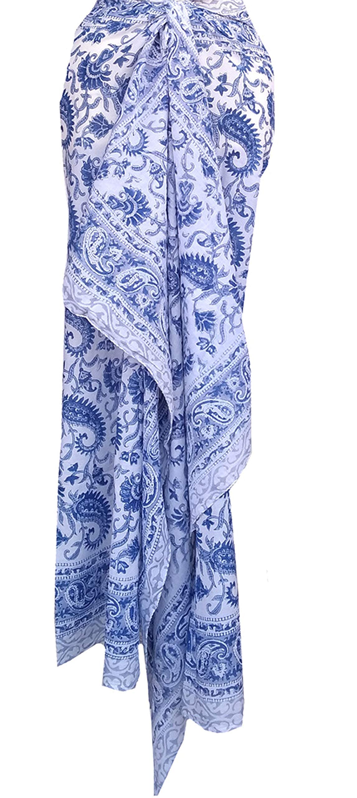 100% Cotton Hand Block Print Sarong Womens Swimsuit Wrap Cover Up Long (73" x 44"), Multi, One size