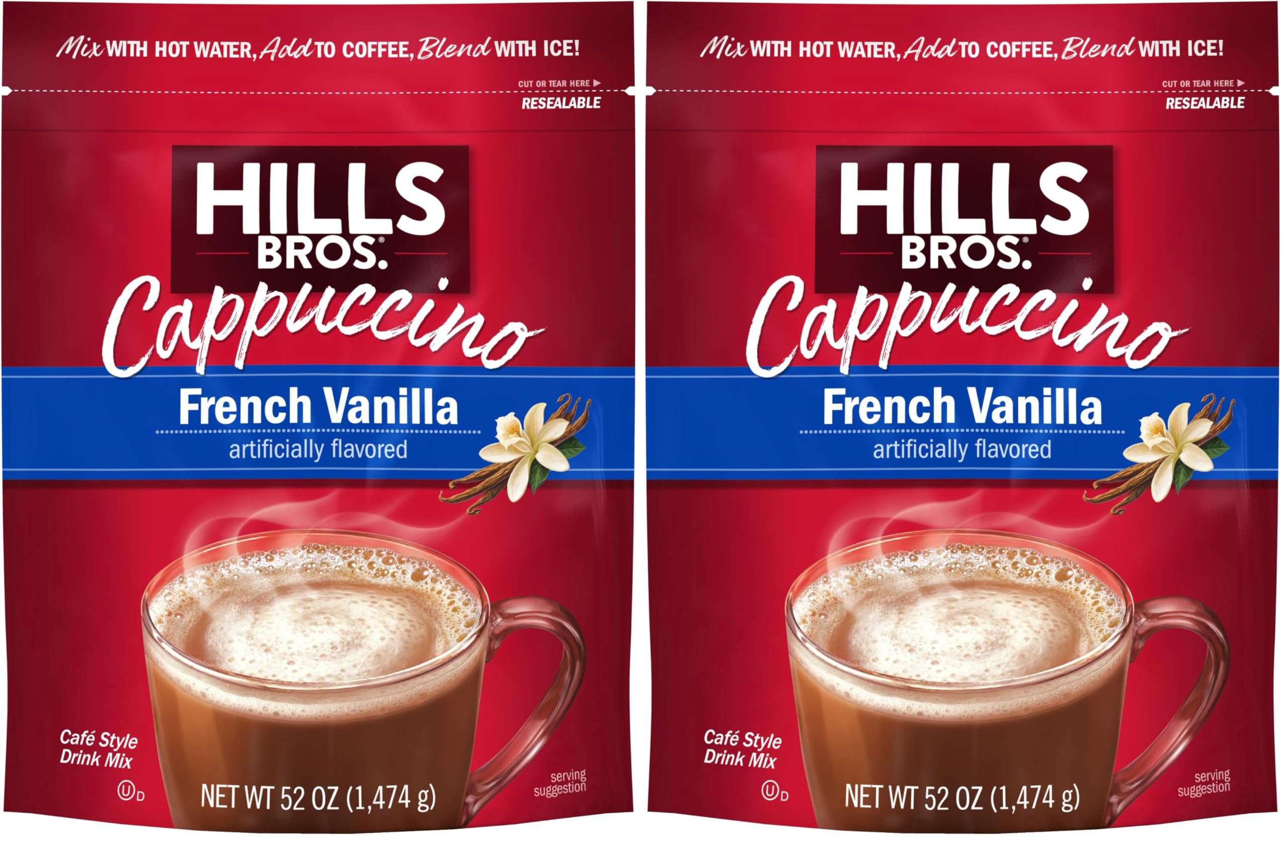 Instant Cappuccino Mix, French Vanilla - Easy to Use, Enjoy Coffeehouse Flavor from Home – Decadent Cappuccino with a Hint of Sweetness and Vanilla in Light Coffee, 52 Ounce Pouch
