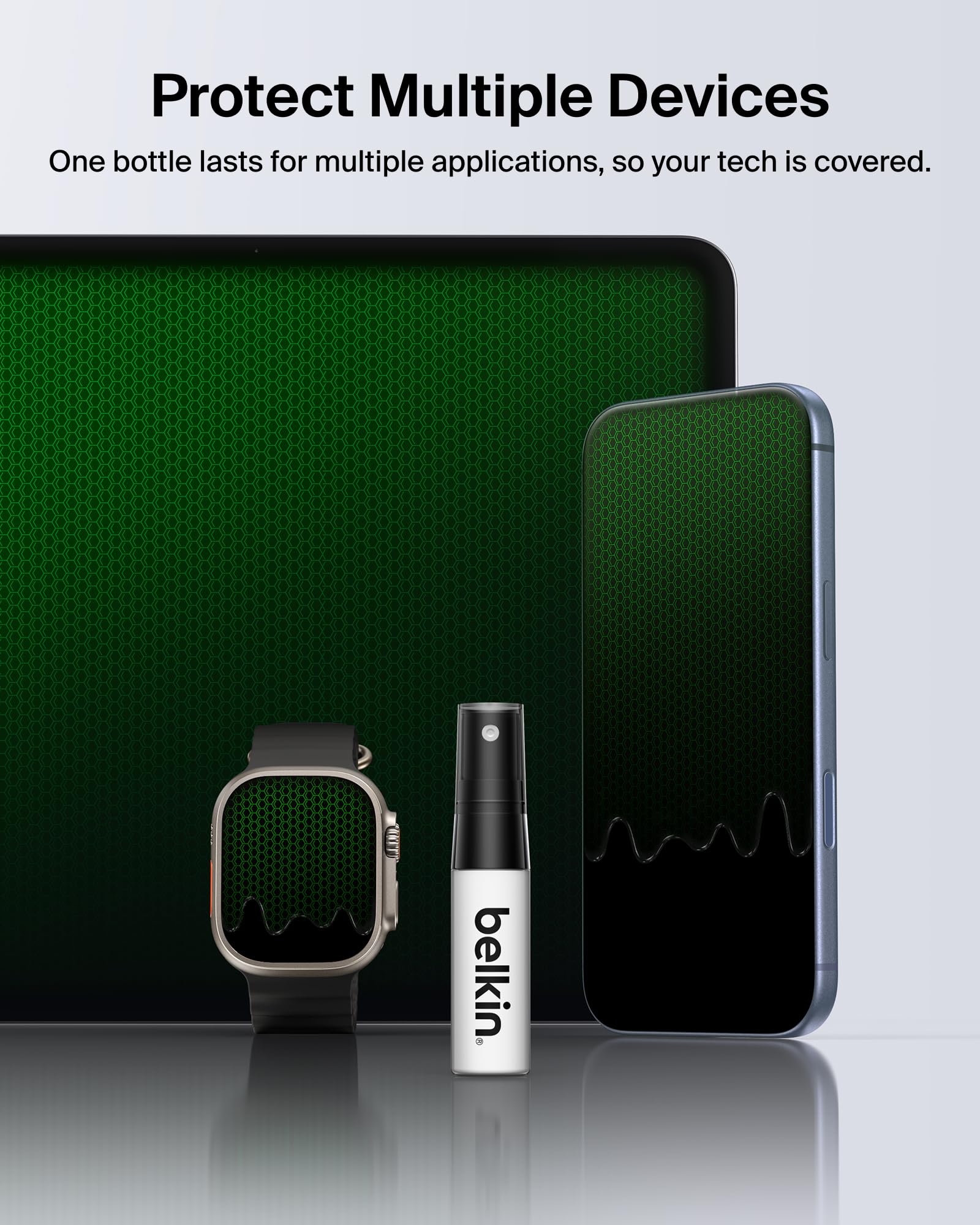 Belkin Titan LiquidGuard - Protector de pantalla con tecnología Nano-Titan + y garantía respaldada por 300 dólares, protección de pantalla líquida 9H para iPhone, Samsung, Pixel, iPad, tablet, reloj