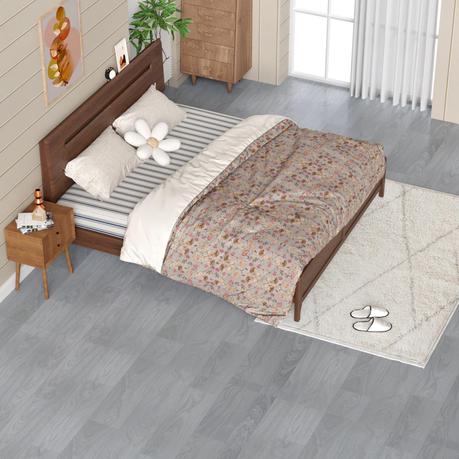 Oxdigi Suelo de PVC Con Aspecto de Madera, Vinilo Para Salón, Cocina, Balcón, Caravana, Trastero - Recortable, Revestimiento Impermeable Gris