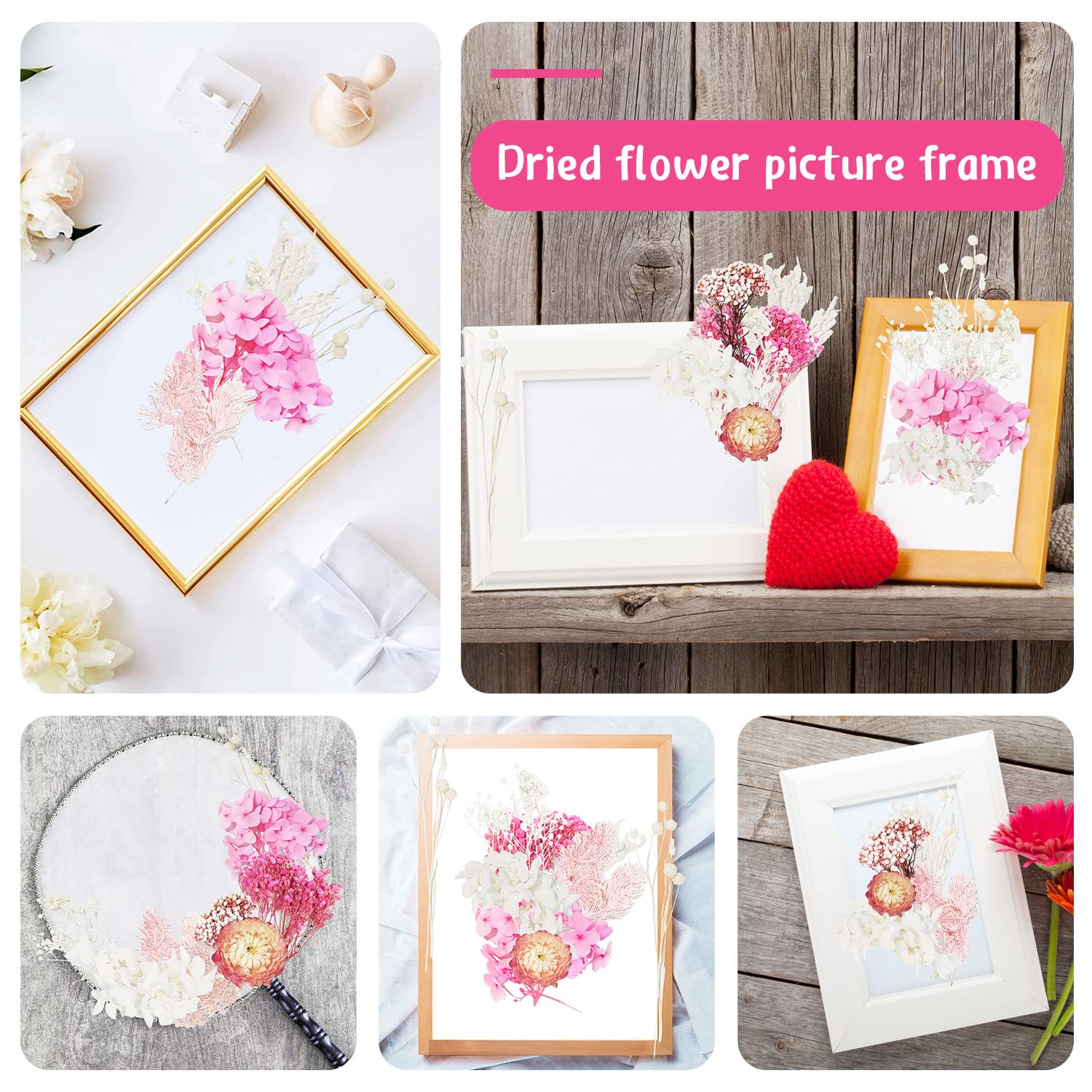 Fiori Secchi Decorativi per Resina Epossidica Bouquet Artigianato Scrapbooking (Rosa)
