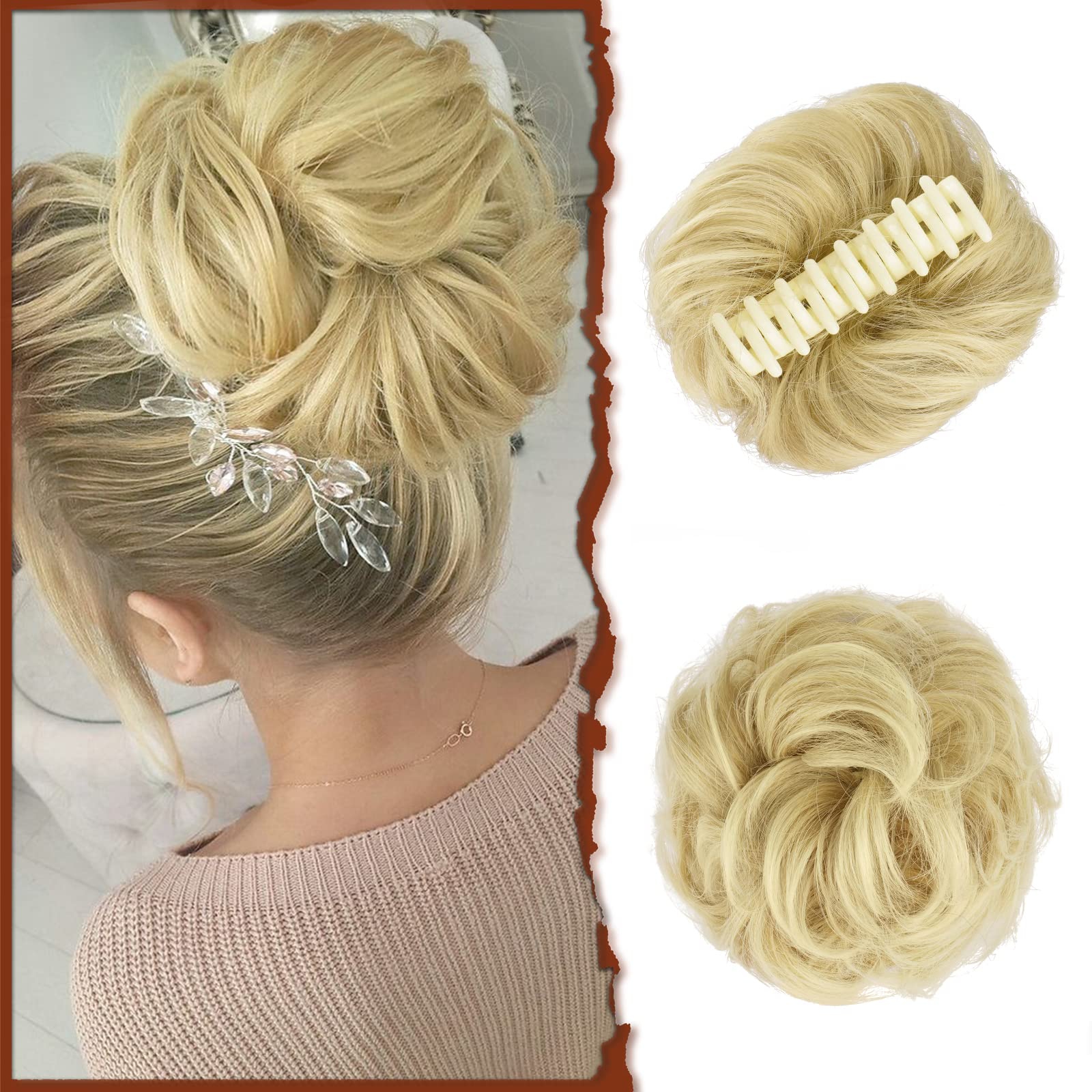 SOFEIYAN Claw Clip Messy Bun Hair Piece Wavy Curly Hair Bun Clip in Claw Chignon Ponytail Hairpieces Synthetic Tousled Updo Hair Extensions Scrunchie