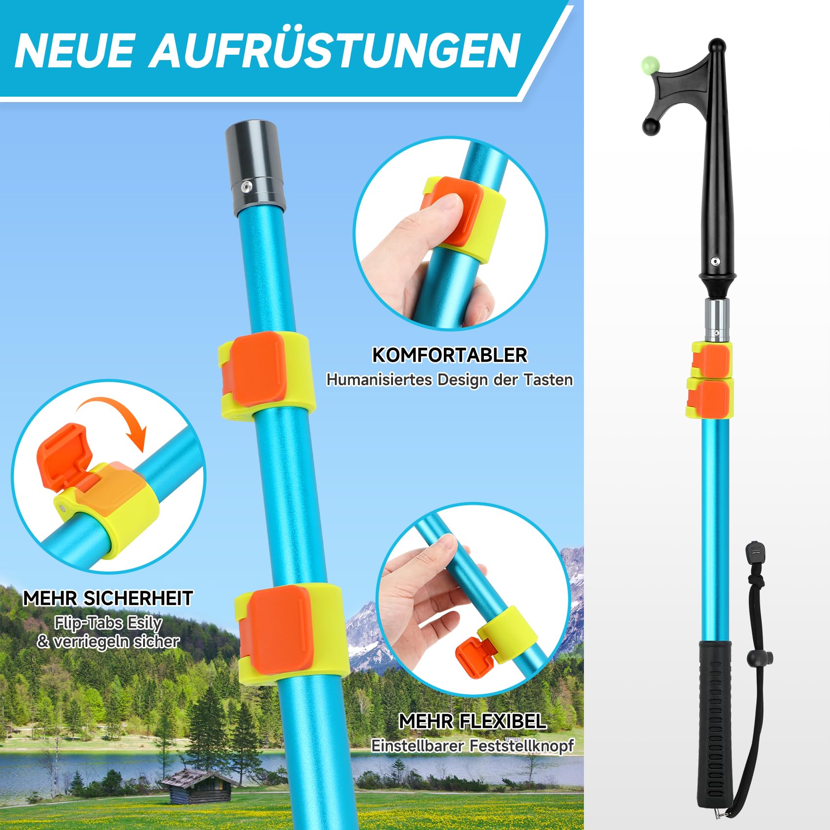 Gancio Telescopico Per Barche KOMCLUB - In Fibra Di Vetro, Leggero, Con Testa Luminosa | Portatile E Resistente - Foto 8