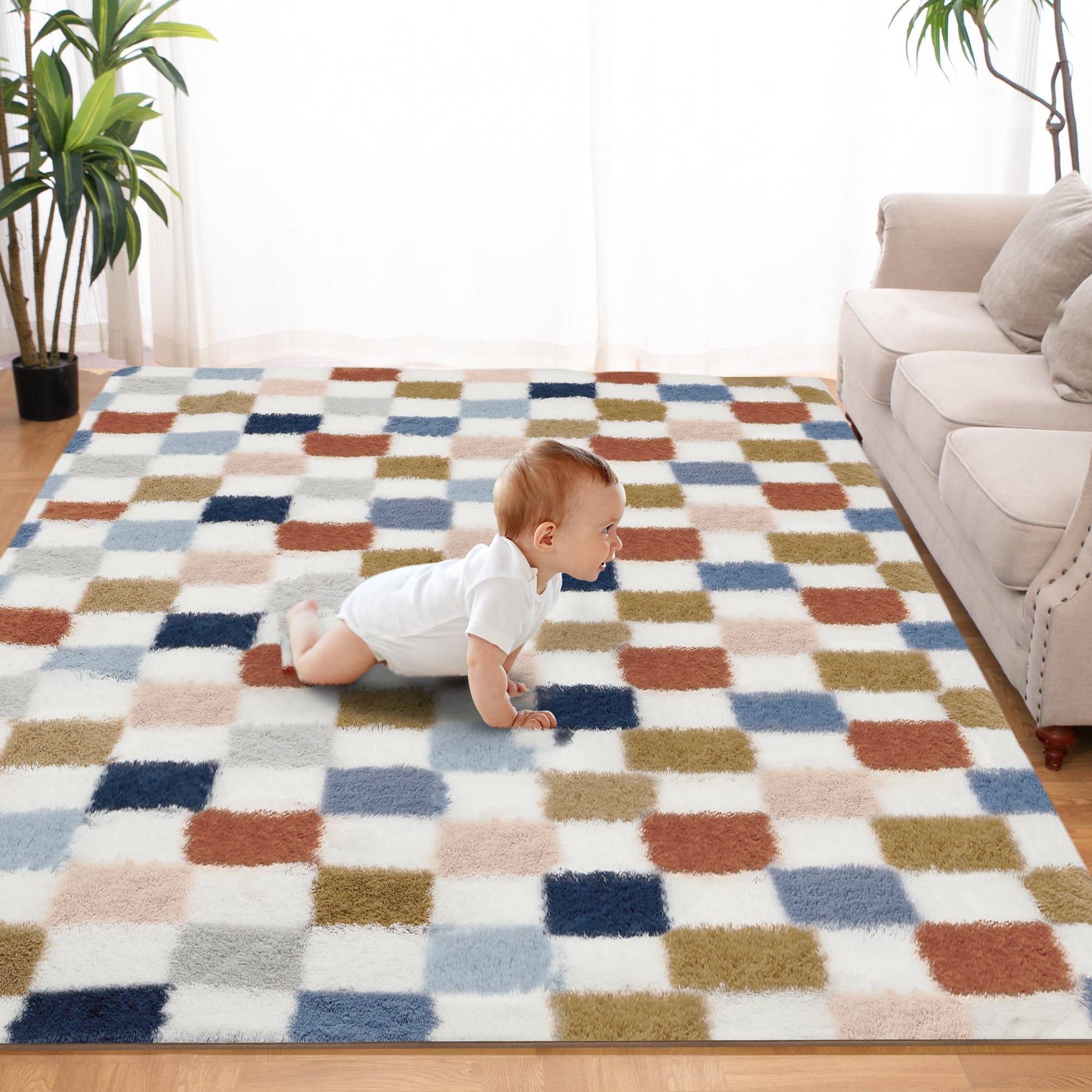 Hochflor Teppiche Wohnzimmer Flauschiger Weich, 240x340cm, Tie-Dye Hellgrau | Wohnzimmerteppich Waschbarer & Anti-Rutsch Modern Shaggy Teppich für Schlafzimmer, Kinderzimmer