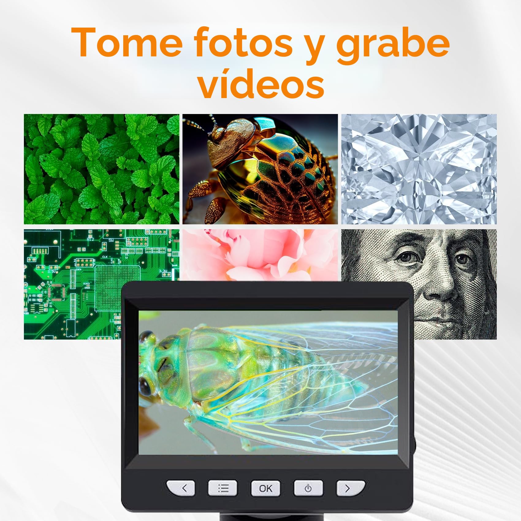 USB Microscopios Digitales Portátiles, 1000X Zoom 4.3" 1080P Microscopio Equipo para Adultos Niños Estudiantes con 8 Luz LED Ajustables, Biológico Microscopio para Electrónica, Botánica y Más.