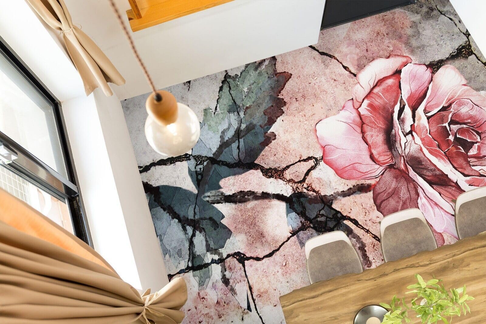 Cartel De Decoración De Piso Murales de papel pintado para suelo de flores rosas 3D, 250 * 175 cm Murales Pegatinas Cuarto de baño Vinilo autoadhesivo Papel tapiz