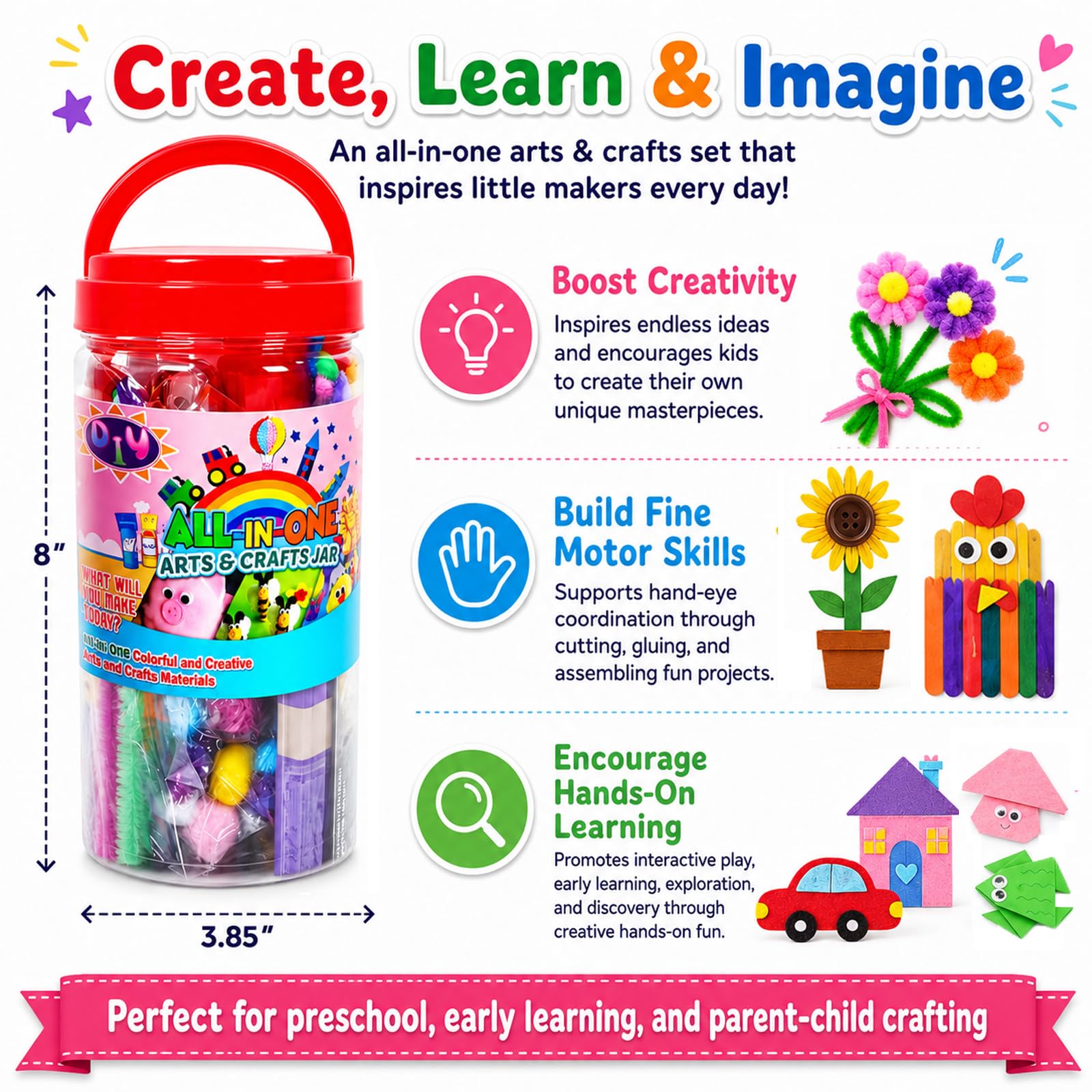 BENEWY FunzBo Bastelzubehör für Kinder – Bastelset für Kleinkinder im Alter von 4/5 / 6/7 / 8/9 – All-in-One Bastelset für Kinder, Groß