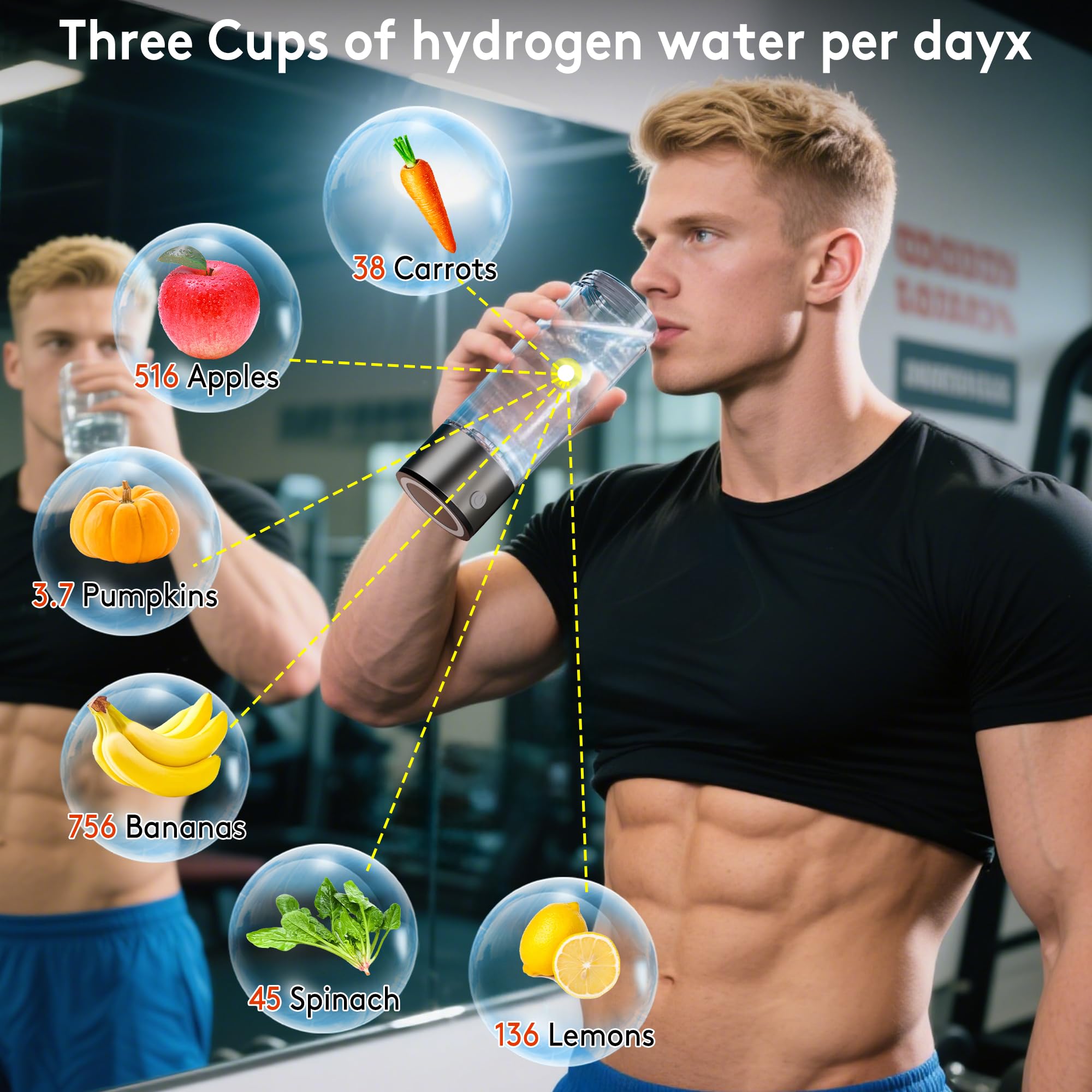 2026 New Hydrogen Water Bottle, 2800PPB in 3Min, SPE PEM Tech, Portable 16OZ, Rechargeable Hydrogen Water Bottle for Travel, Home, Office – Gift for Family & Friends (XR-14)