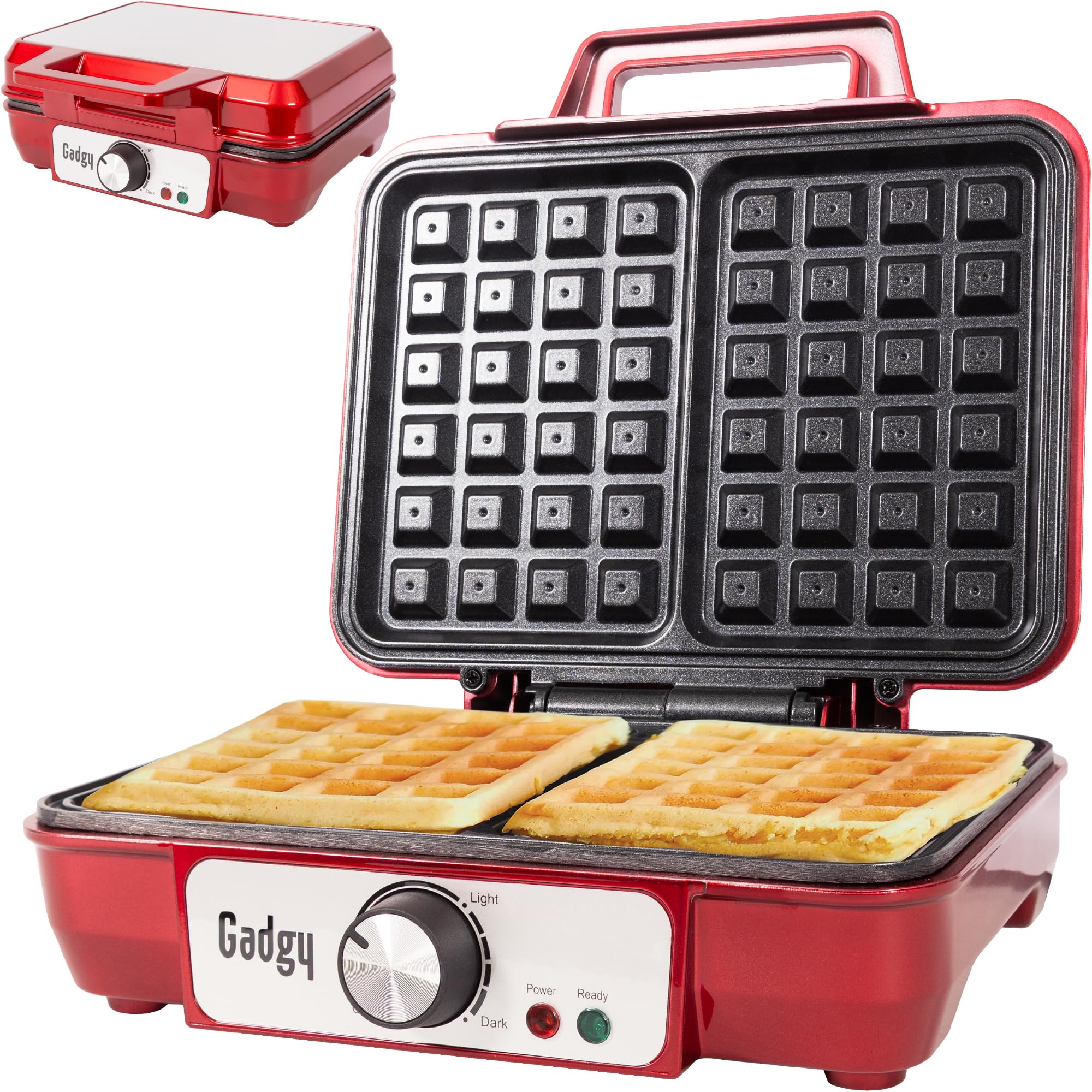 Gadgy Doppel-Waffeleisen für 2 Belgische Waffeln (10,5 x 15 cm), 1000W, Temperaturregler, Antihaftbeschichtung, LED-Anzeige, Cool-Touch-Griff – für Haushaltsgebrauch