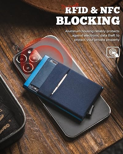 Miniatura 5 de DUGRAFT Tarjetero delgado desplegable con bolsillo para dinero, minimalista, bloqueo RFID, funda de metal para tarjetas de crédito para hombres,