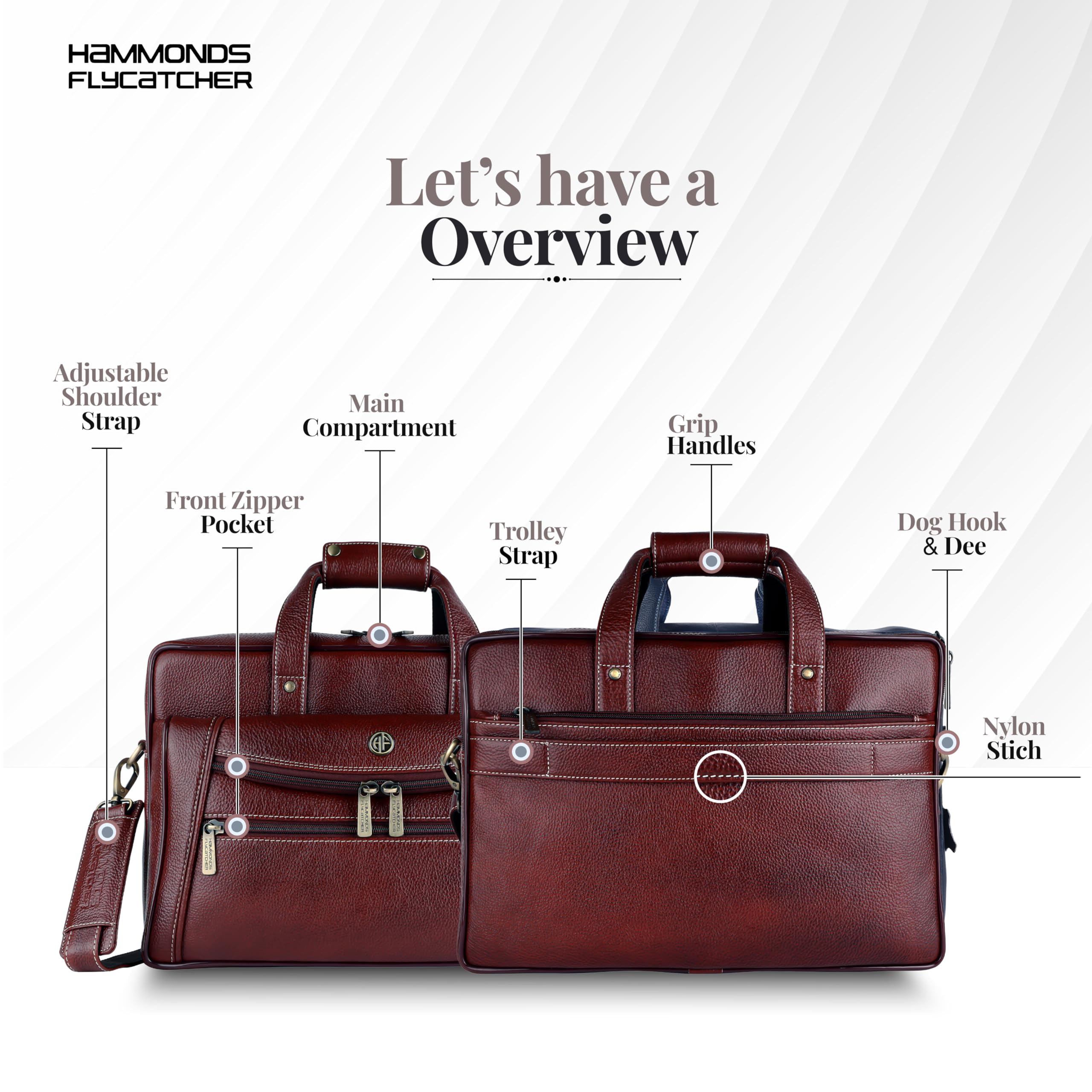 HAMMONDS FLYCATCHER Genuine Leather Office Bag for Men - 15.6" Laptop Bag for Men for Office, Travel, Daily Use - Padded Laptop Compartment, Trolley Strap, Adjustable Strap, 1 Year Warranty, Brown 1