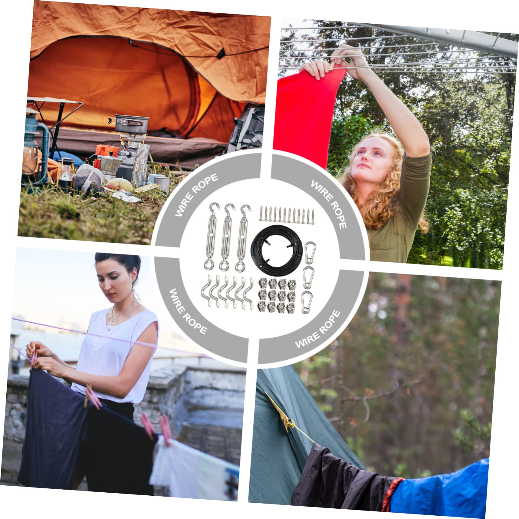 Garneck Black Wire String Light Hanging Kit Steel Wire Rope Set 304 Stainless Steel Easy to Install and Hide