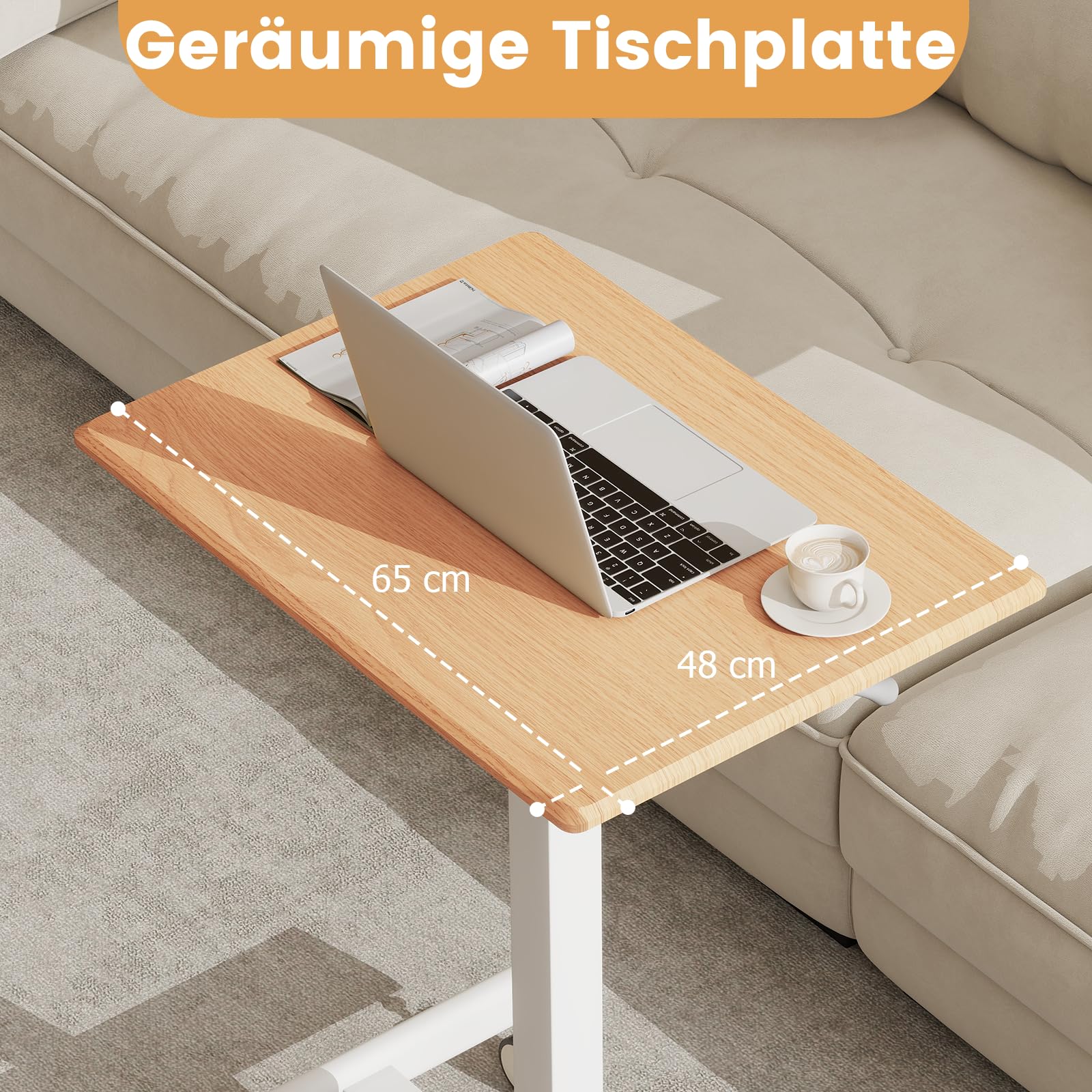 COSTWAY Stehpult höhenverstellbar, Stehtisch mit Rollen, 65 x 48 cm, Steh-Sitz Schreibtisch, Betttisch, mobiler Laptoptisch für Wohnzimmer, Schlafzimmer