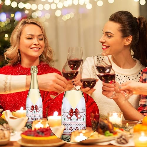 Miniatura 3 de Zonon 54 Pieces Christmas Wine Bottle Label Stickers Decorations Xmas Wine Bottle Cover Santa Snowmen Elk Labels Stickers for Christmas Party