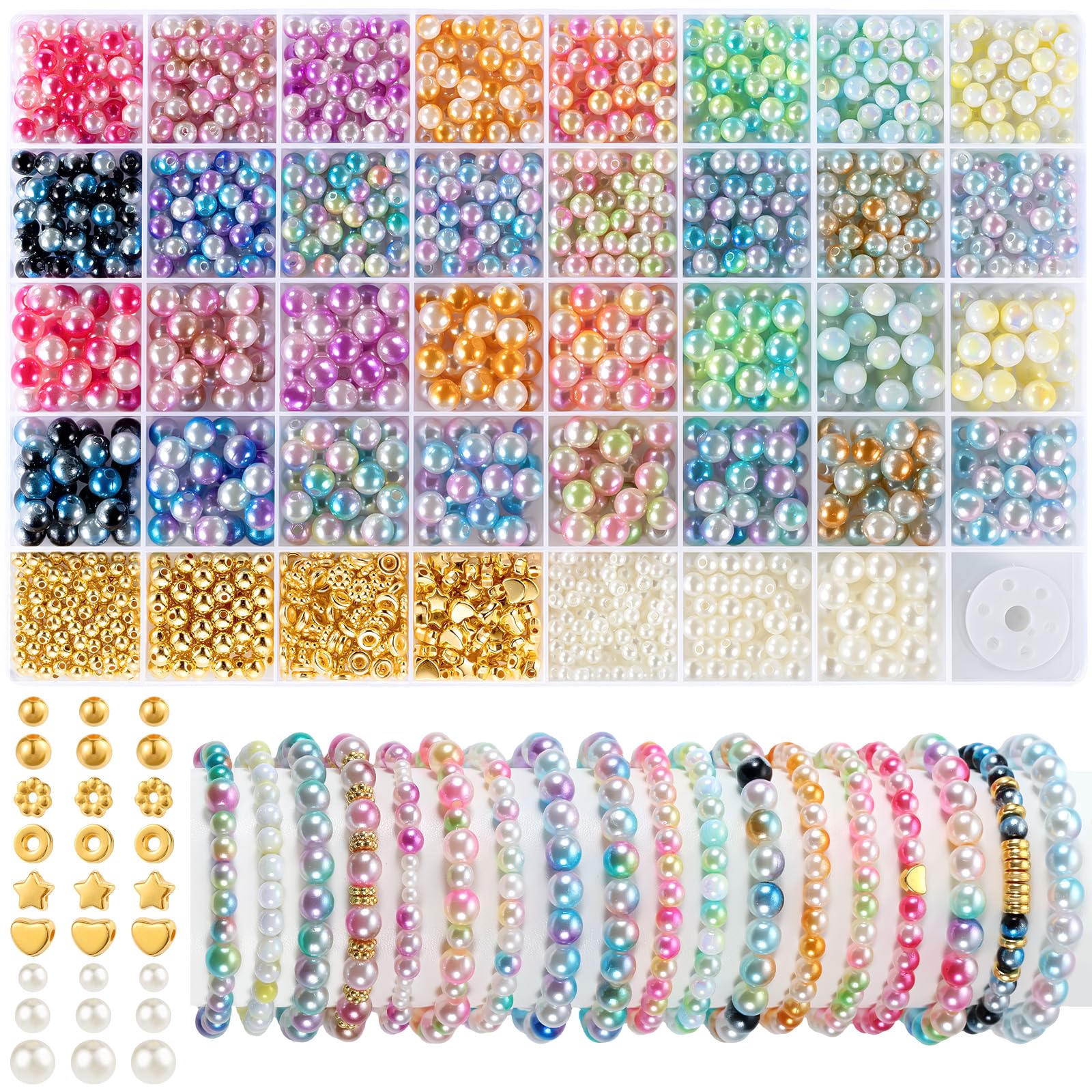 Funtopia Pearl Beads for Bracelets, 6mm 8mm Round Beads for Jewelry Making