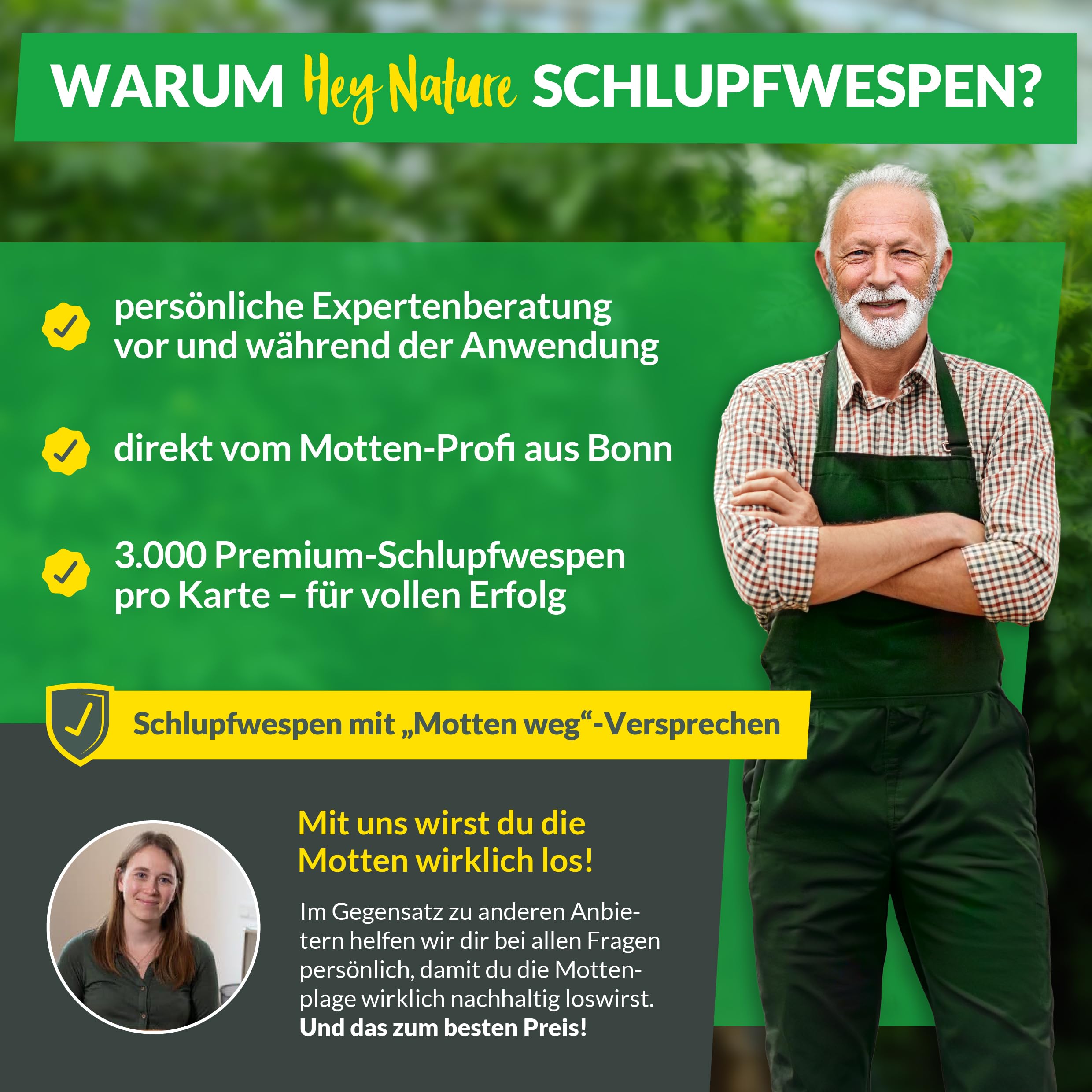Hey Nature® Schlupfwespen gegen Lebensmittelmotten, 9 Karten (3 Karten à 3 Lieferungen). Effektiv Lebensmittelmotten bekämpfen mit Schlupfwespen gegen Motten. Alternativ zu Mottenkugeln & Mottenspray