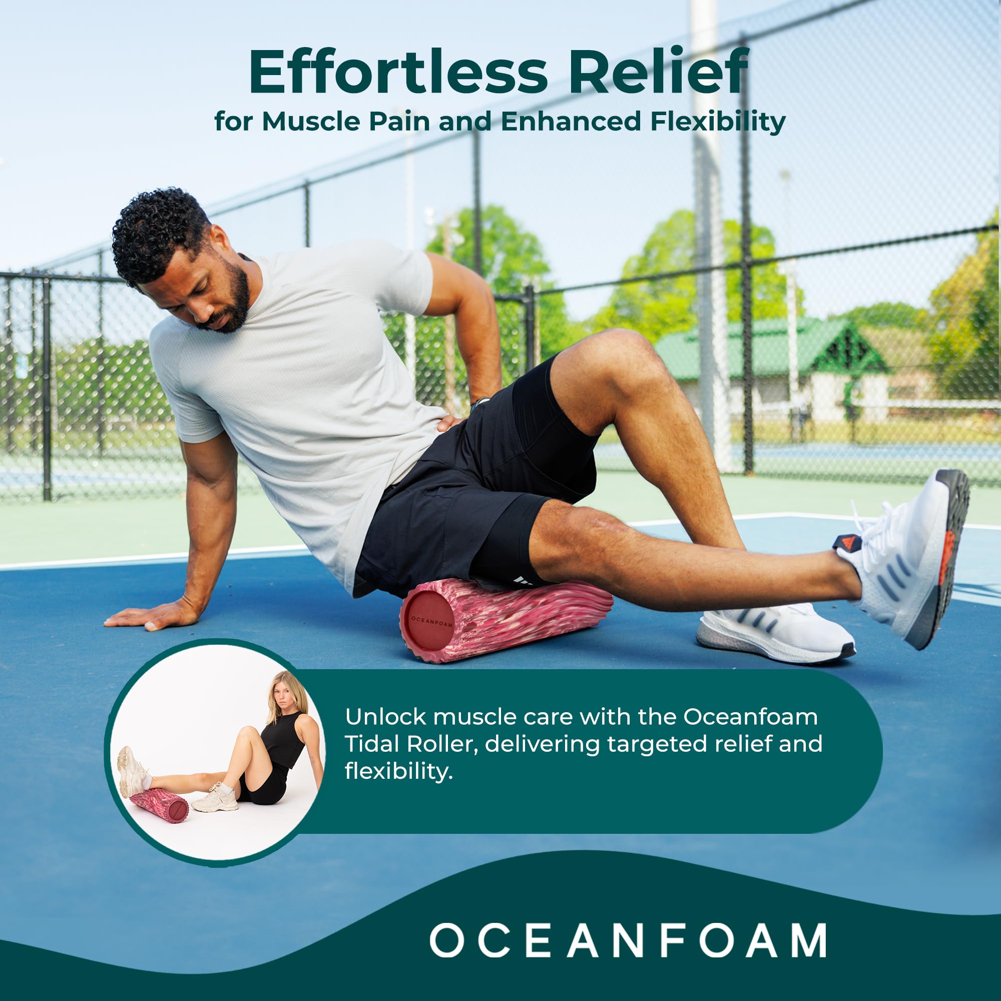Oceanfoam Tidal Roller – Maroon, Blush & Hot Pink Marmorizzato – Rullo in schiuma per massaggio muscolare per mal di schiena e stretching, solido ed ergonomico a onde larghe testurizzate, yoga e