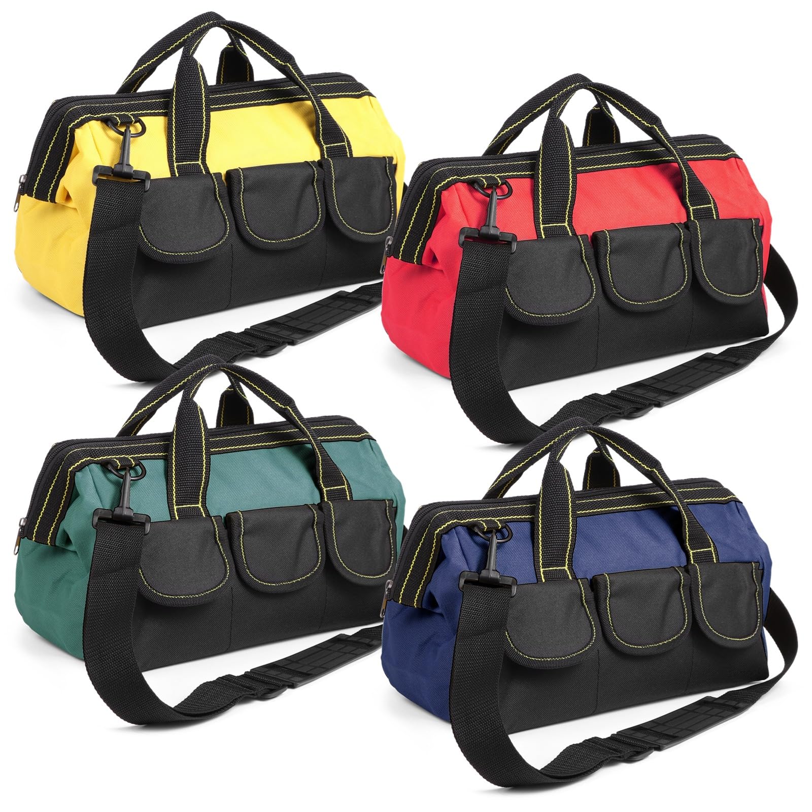 Tideme 4 Pcs Tool Bags for Men, Heavy Duty Waterproof Tool Tote Bags with Shoulder Straps, Multi Pockets Tool Organizers with Wide Mouth and Hard